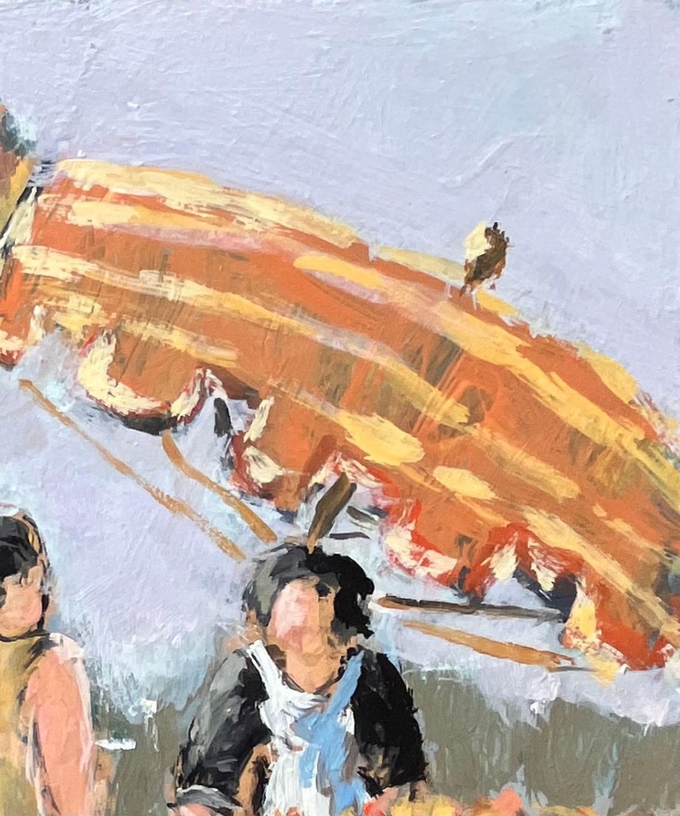 Fanch Lelimpressionist Market Scene In Dinard With Figures And Striped Parasols2009 photo vinterior