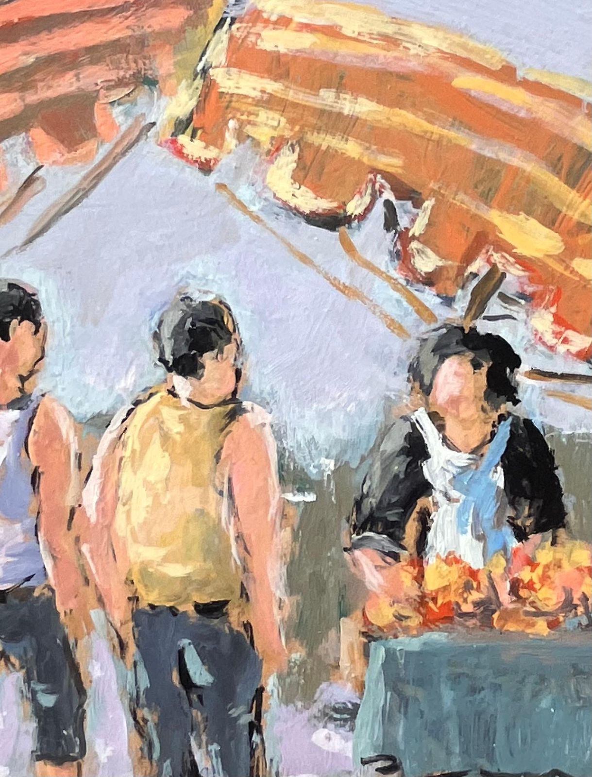 Fanch Lelimpressionist Market Scene In Dinard With Figures And Striped Parasols2009 photo buy