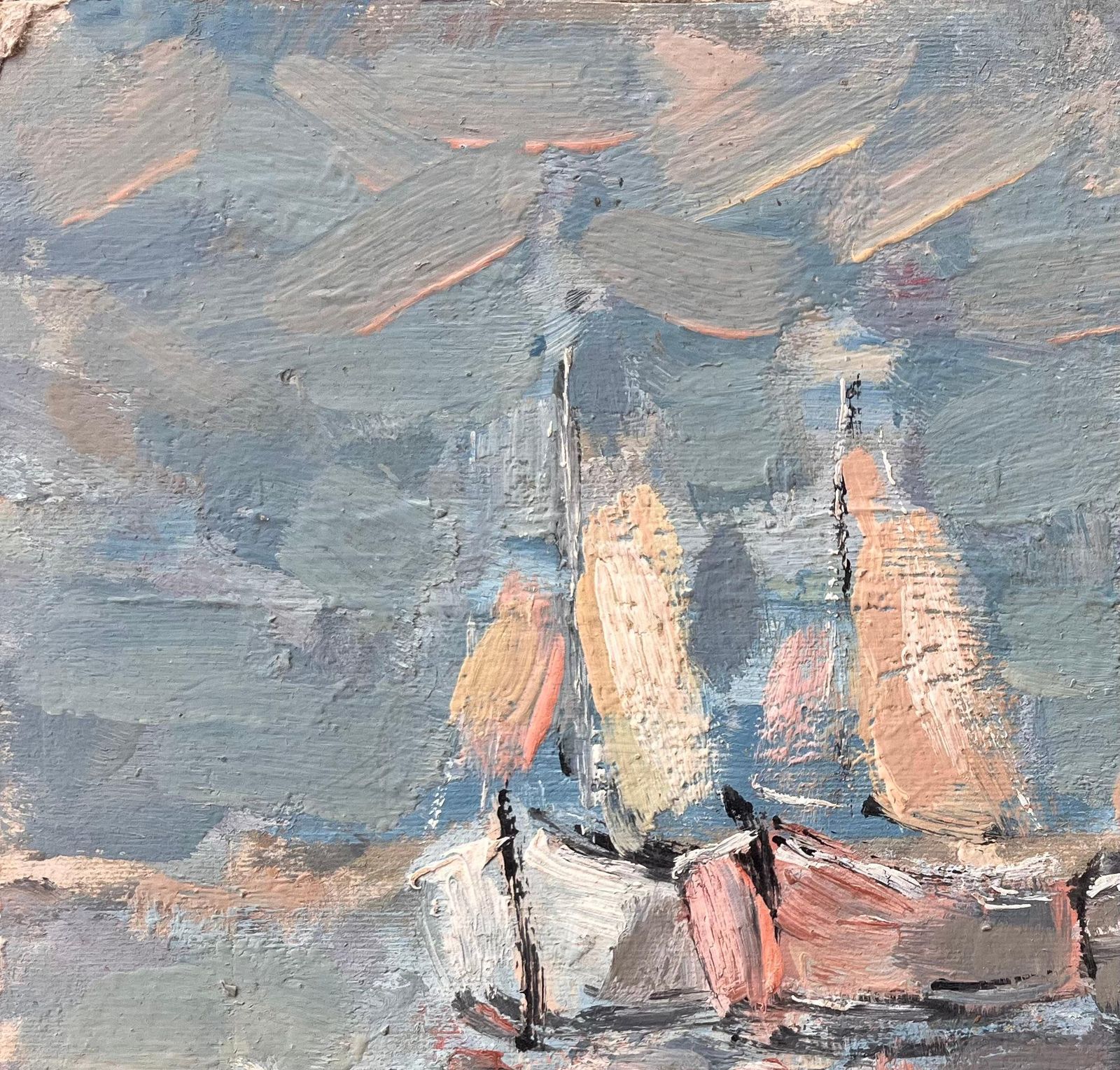 Fanch Lelimpressionist Fleet Of Sailboats With Reflections In A Blue And Pink Palette photo 520.0