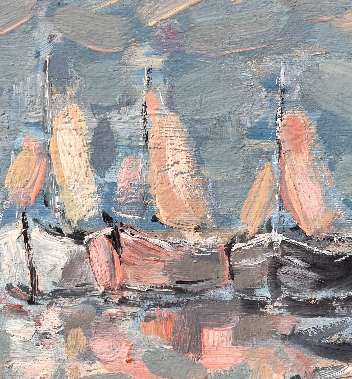 Fanch Lelimpressionist Fleet Of Sailboats With Reflections In A Blue And Pink Palette photo vintage
