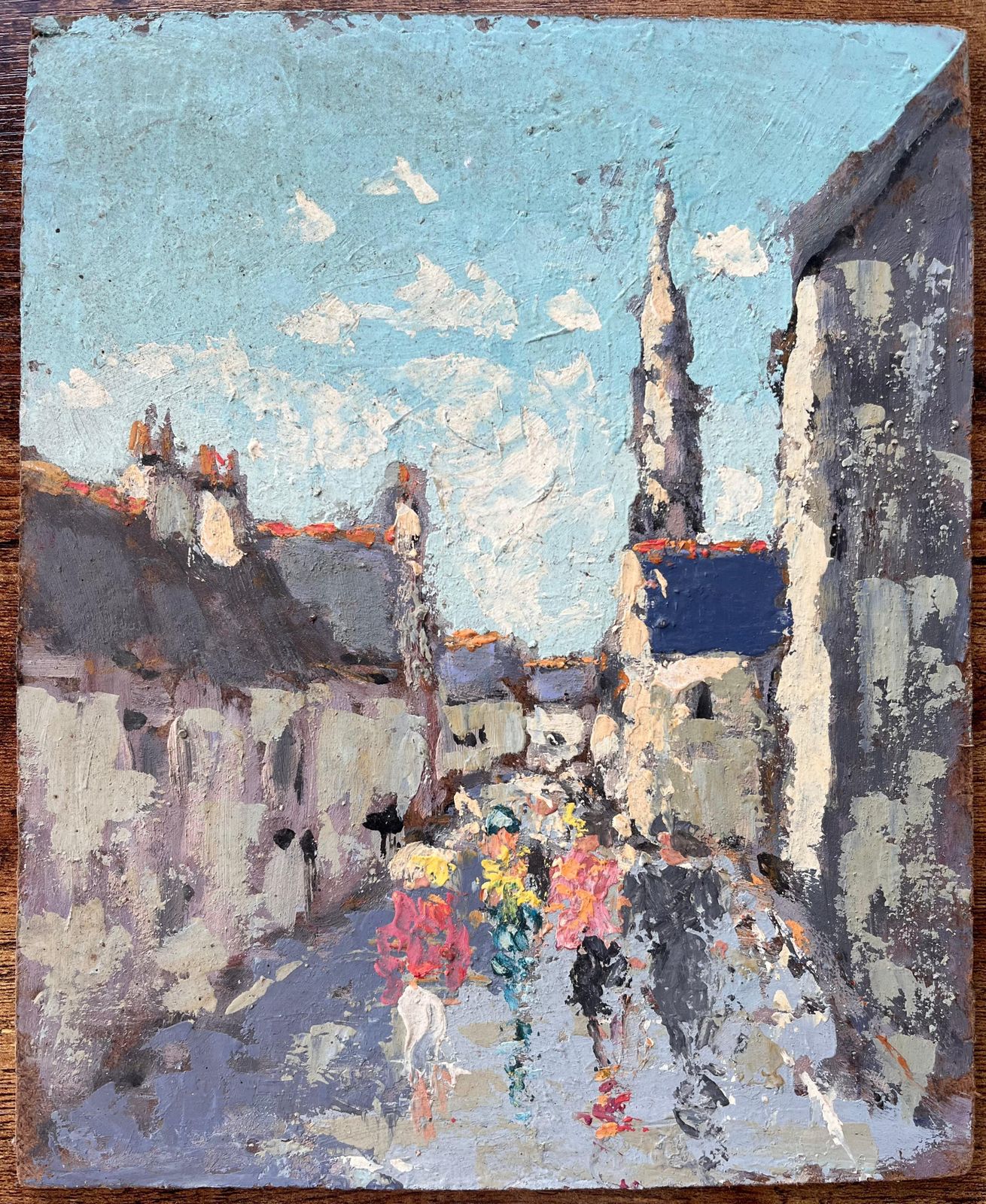 Fanch Lelstreet Scene With Figures And Church Spire In A Brittany Village1990 photo furniture