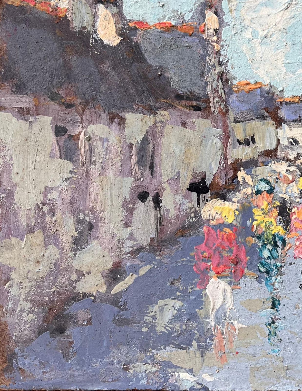 Fanch Lelstreet Scene With Figures And Church Spire In A Brittany Village1990 photo Art