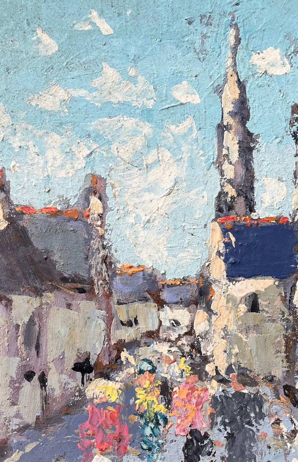 Fanch Lelstreet Scene With Figures And Church Spire In A Brittany Village1990 photo buy