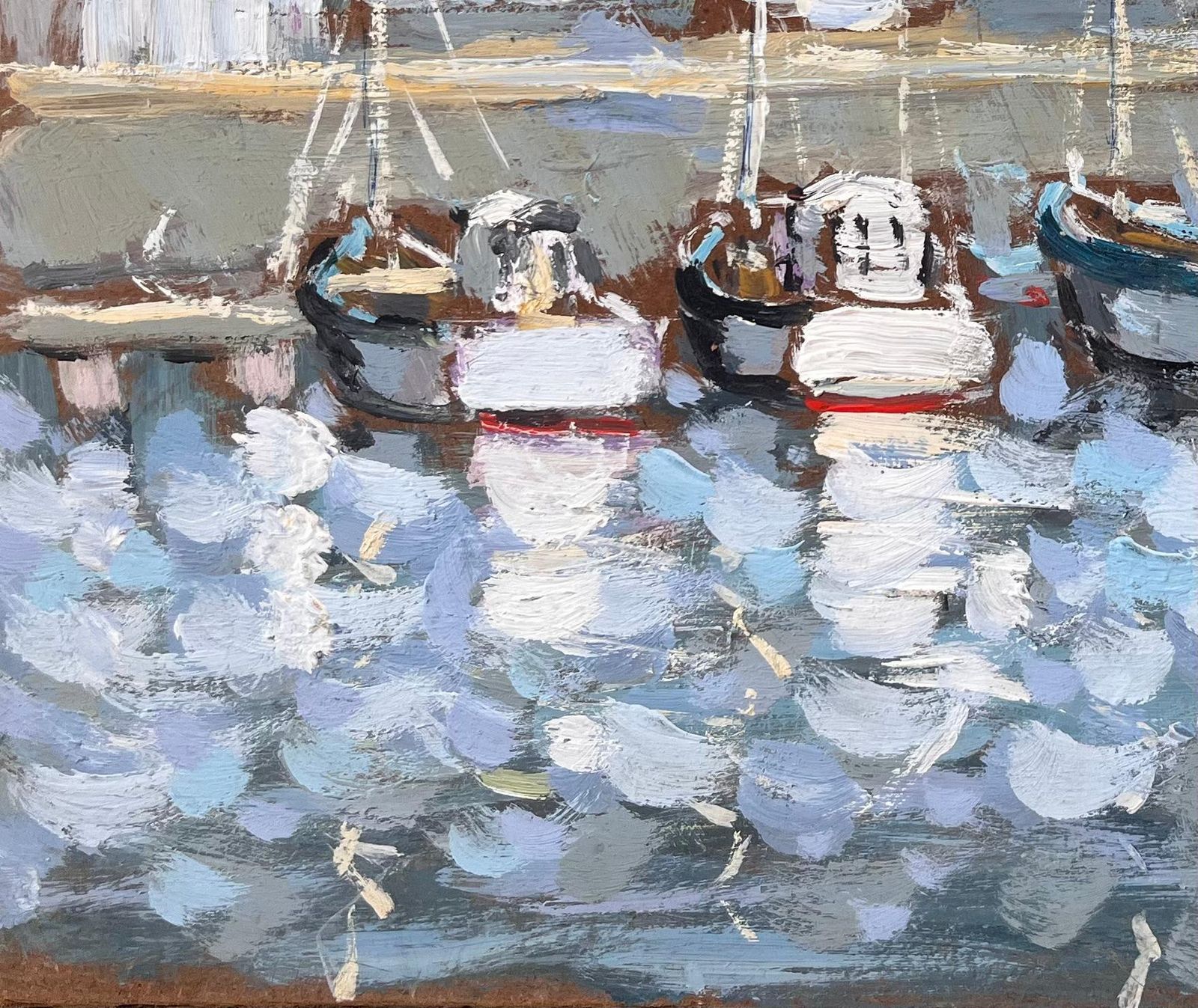Fanch Lelaudierne French Impressionist Painting Of Boats And Harbour Reflections1999 photo Art