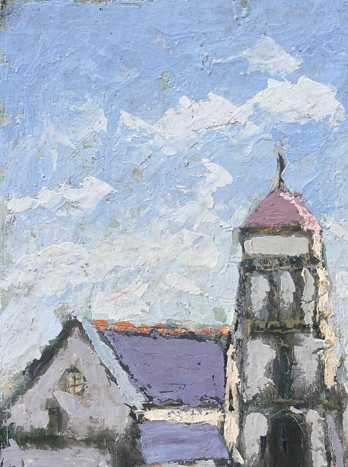Fanch Lelfrench Village Procession With Church Tower And Colourful Figures Under Blue Sky photo Art