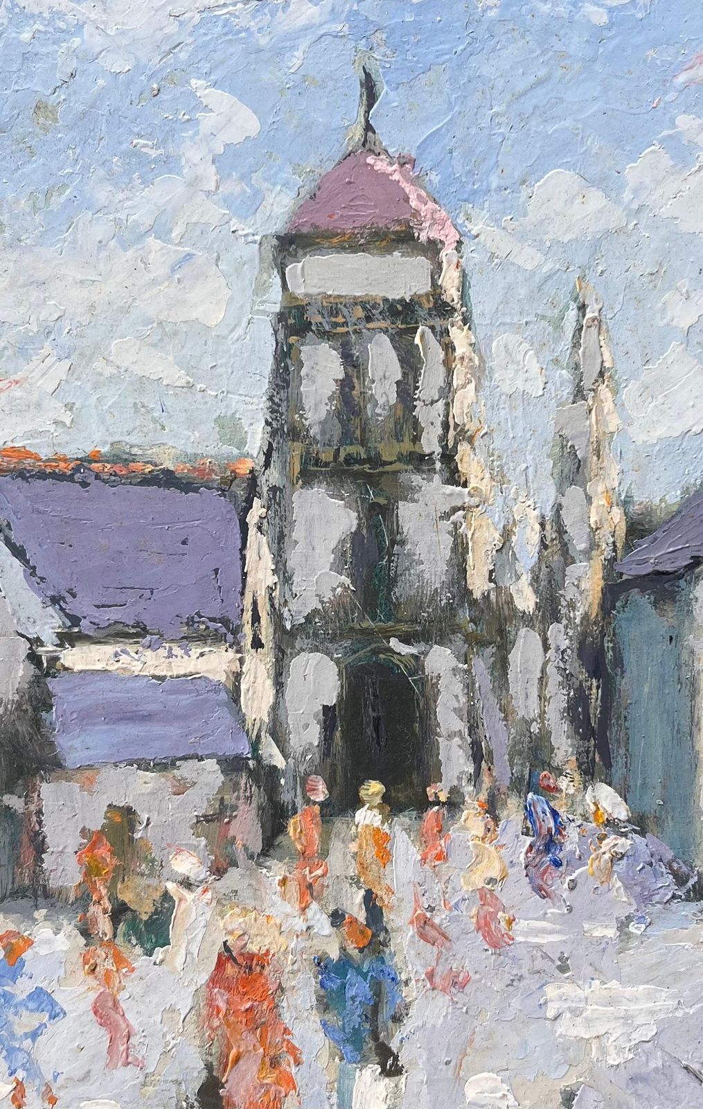 Fanch Lelfrench Village Procession With Church Tower And Colourful Figures Under Blue Sky photo buy