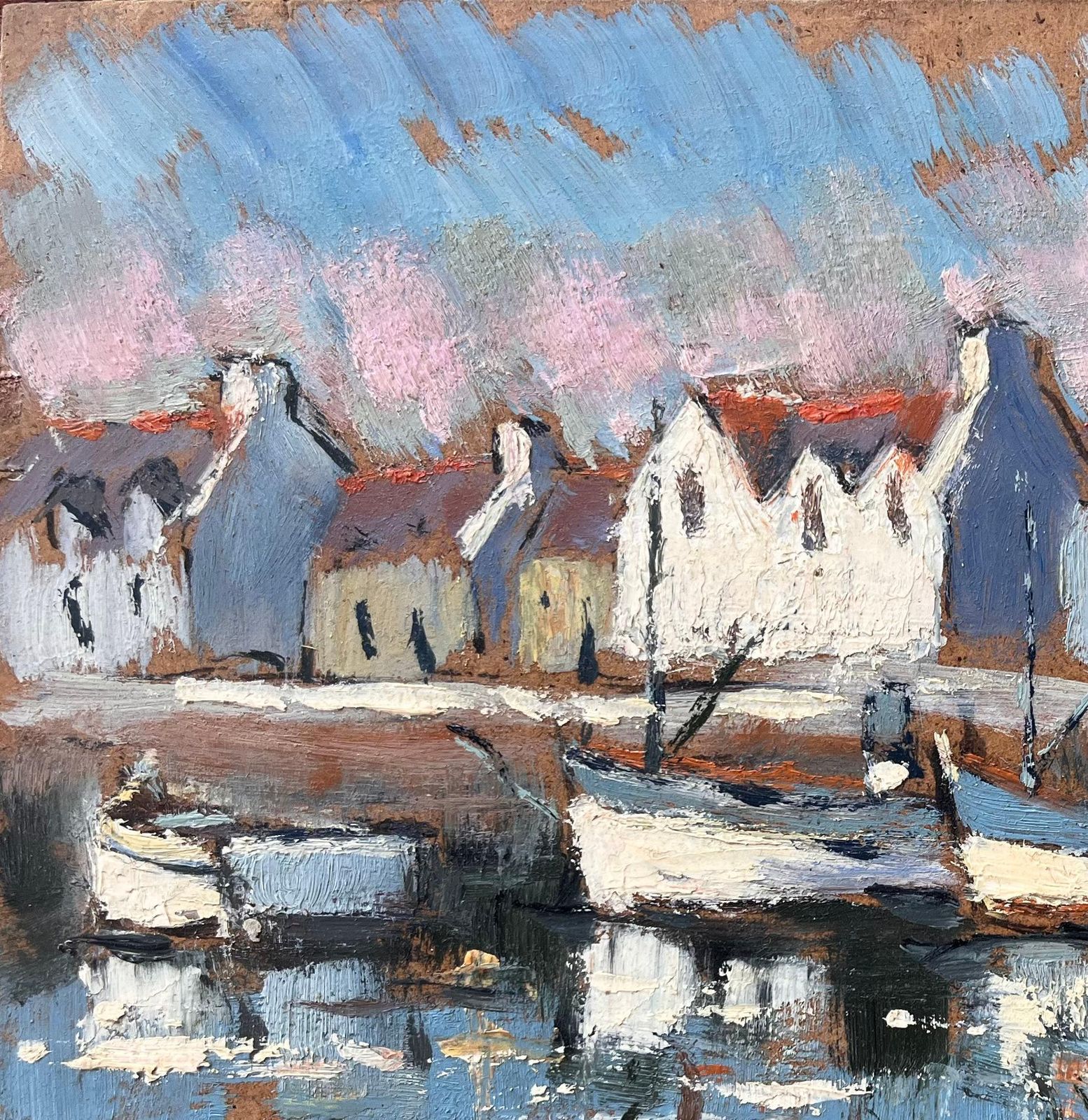 Fanch Lelfrench Harbour Scene With Moored Boats And Village Houses At Sunset photo for sale