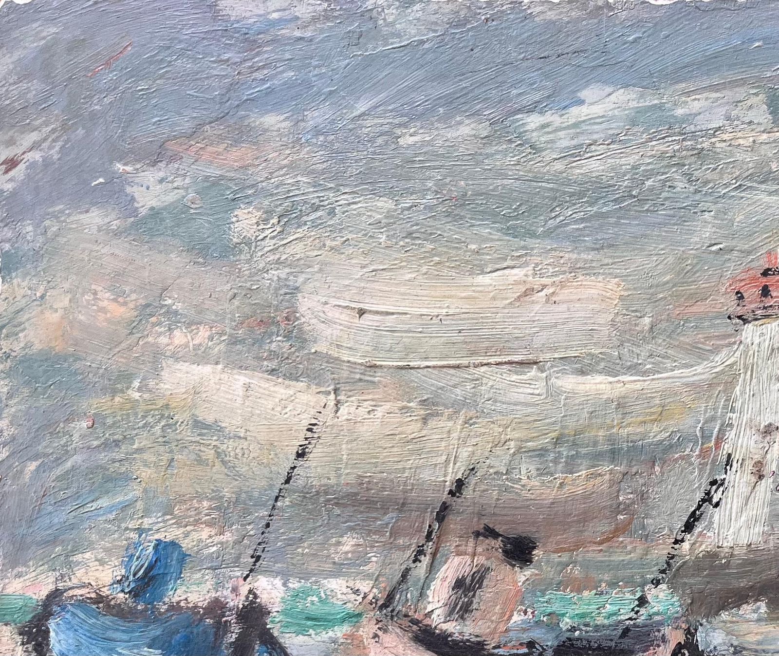 Fanch Lelbateaux French Coastal Oil Painting With Boats And Lighthouse photo vinterior
