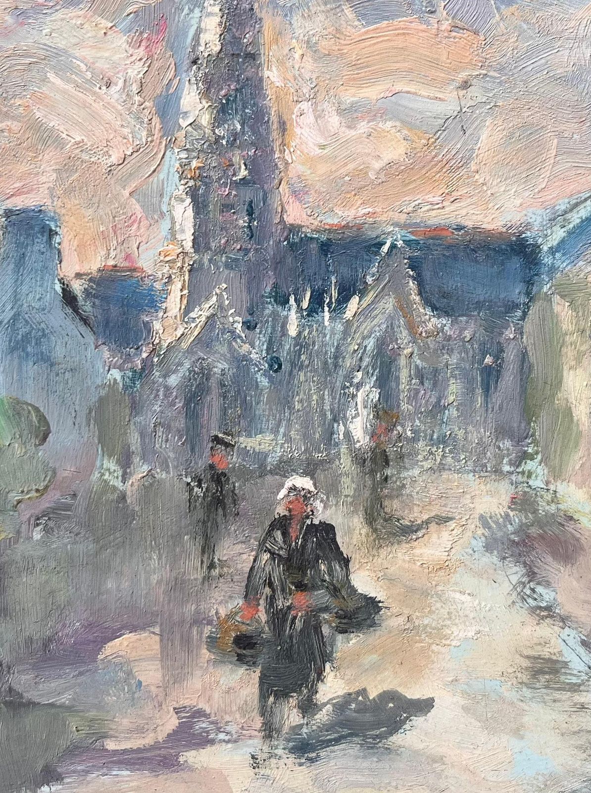 Fanch Lelst. Grawi French Impressionist Painting Of Village Street And Cathedral photo buy
