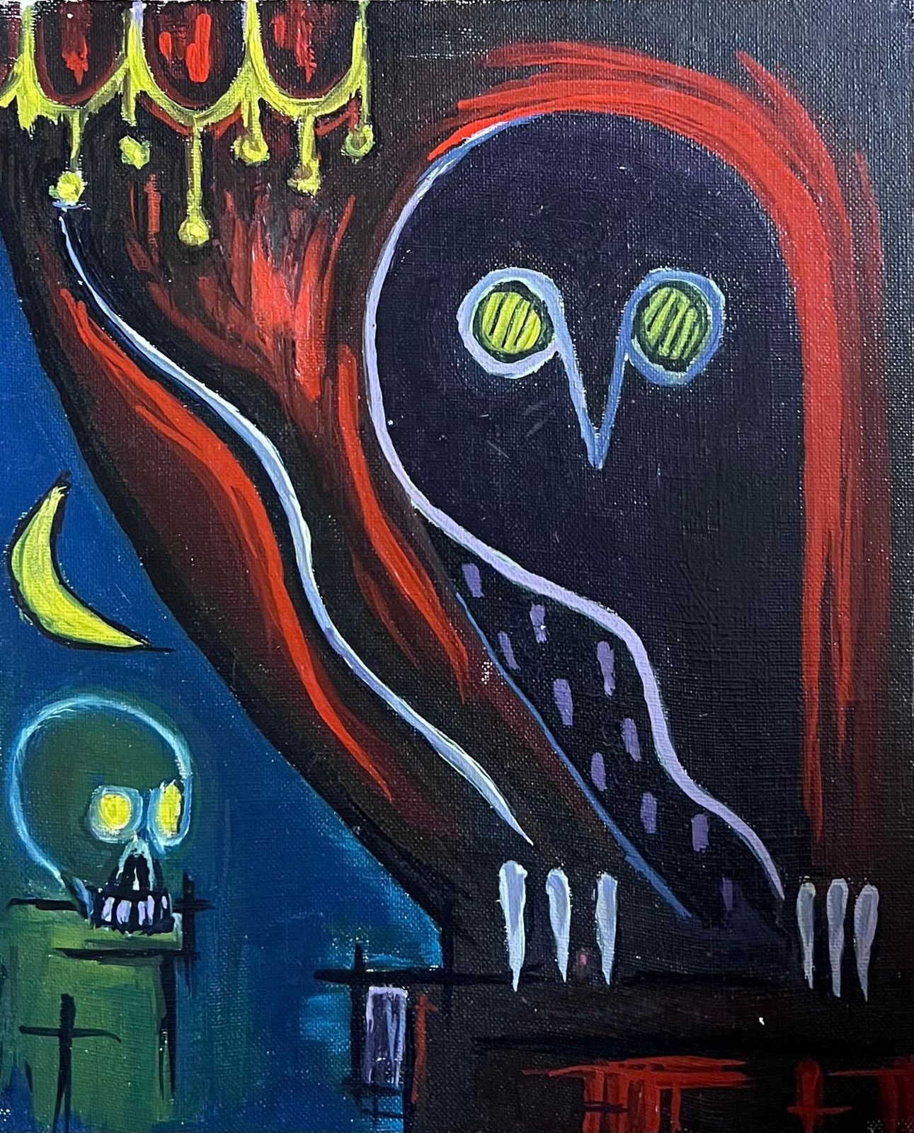Raymond Guidot20th Century French Modernist Abstract Painting Figurative Work Skeletal Head