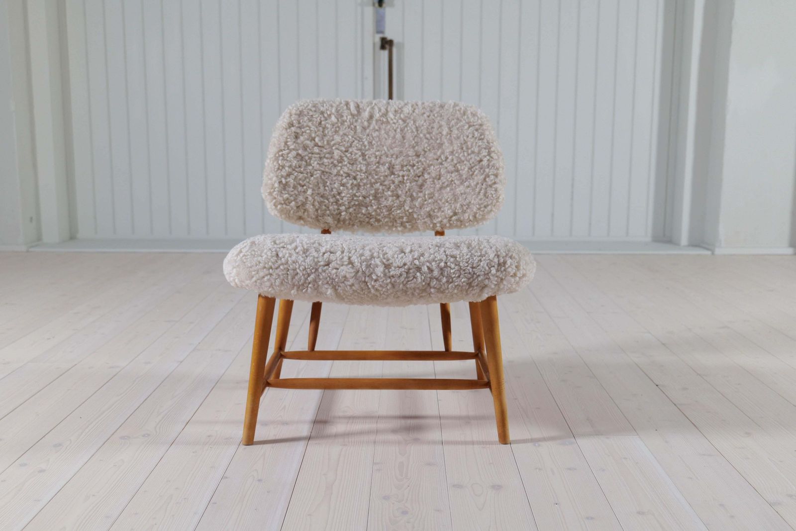 Midcentury Modern "Teve" Chair In Sheepskin/Shearling Alf Svensson, Sweden, 1955 photo vinterior