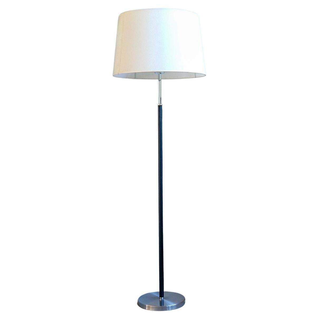 Midcentury Modern Chrome Leather Floor Lamp Atelje Lyktan, Sweden