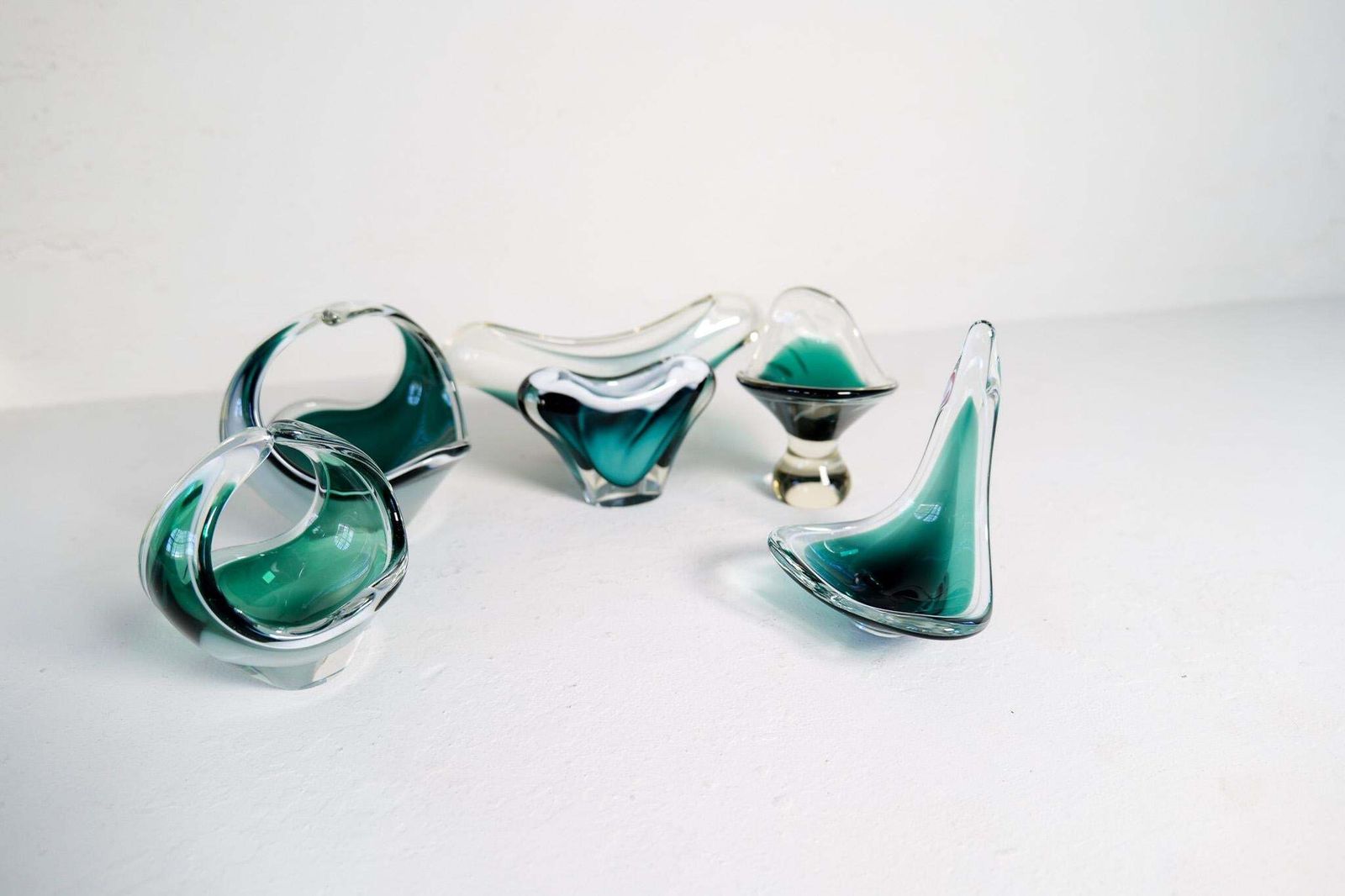 Midcentury Modern Set Of 6 Art Glass Pieces "Coquille" , Flygfors Sweden 1955 photo 1501.0