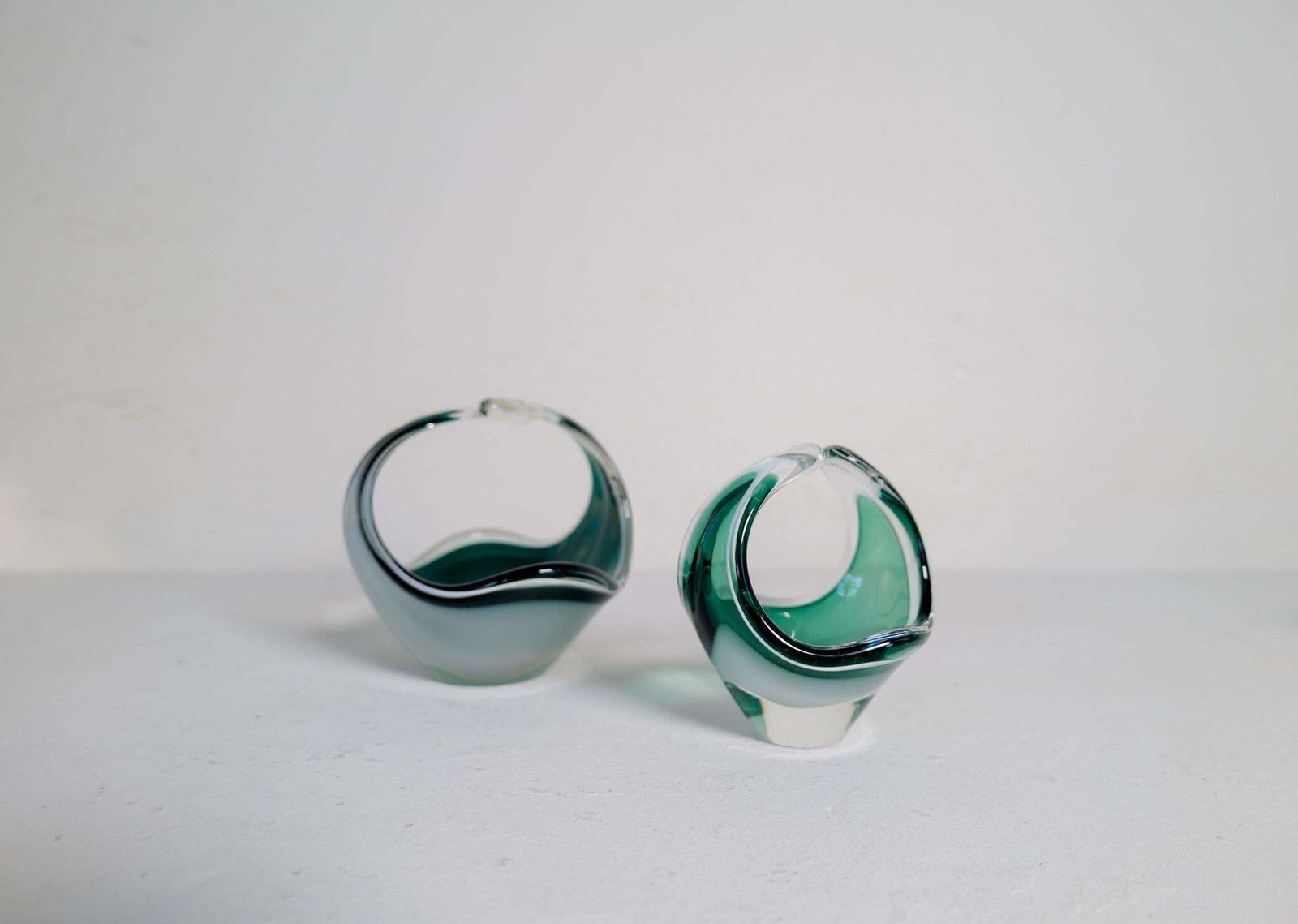 Midcentury Modern Set Of 6 Art Glass Pieces "Coquille" , Flygfors Sweden 1955 photo vinterior