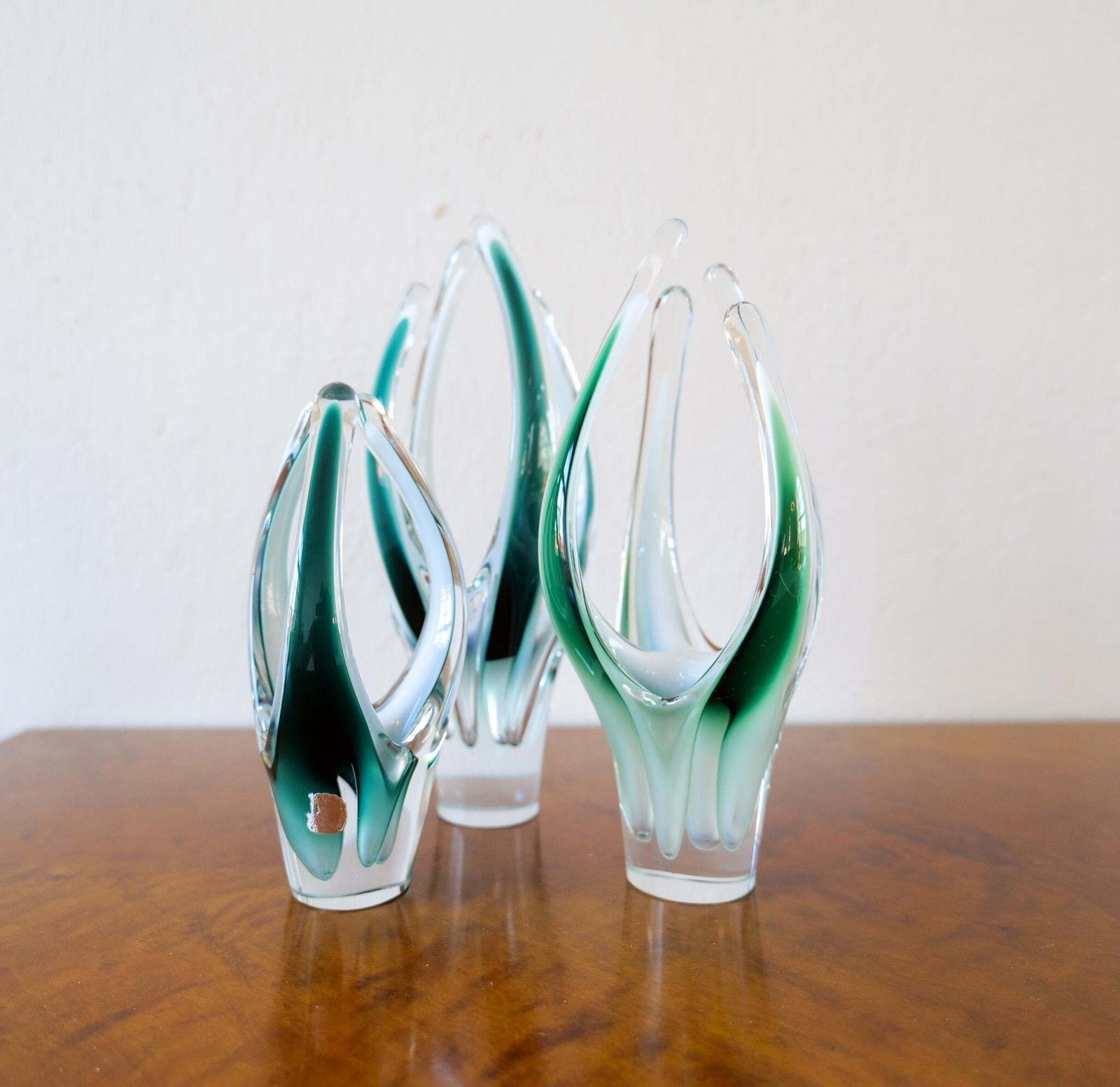 Midcentury Modern Set Of 3 Art Glass Pieces "Coquille" , Flygfors Sweden 1955 photo Art