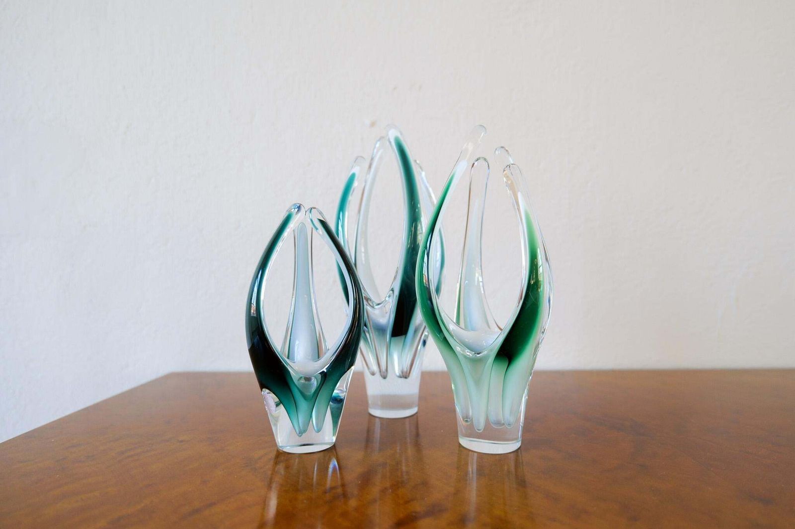 Midcentury Modern Set Of 3 Art Glass Pieces "Coquille" , Flygfors Sweden 1955 photo 1501.0