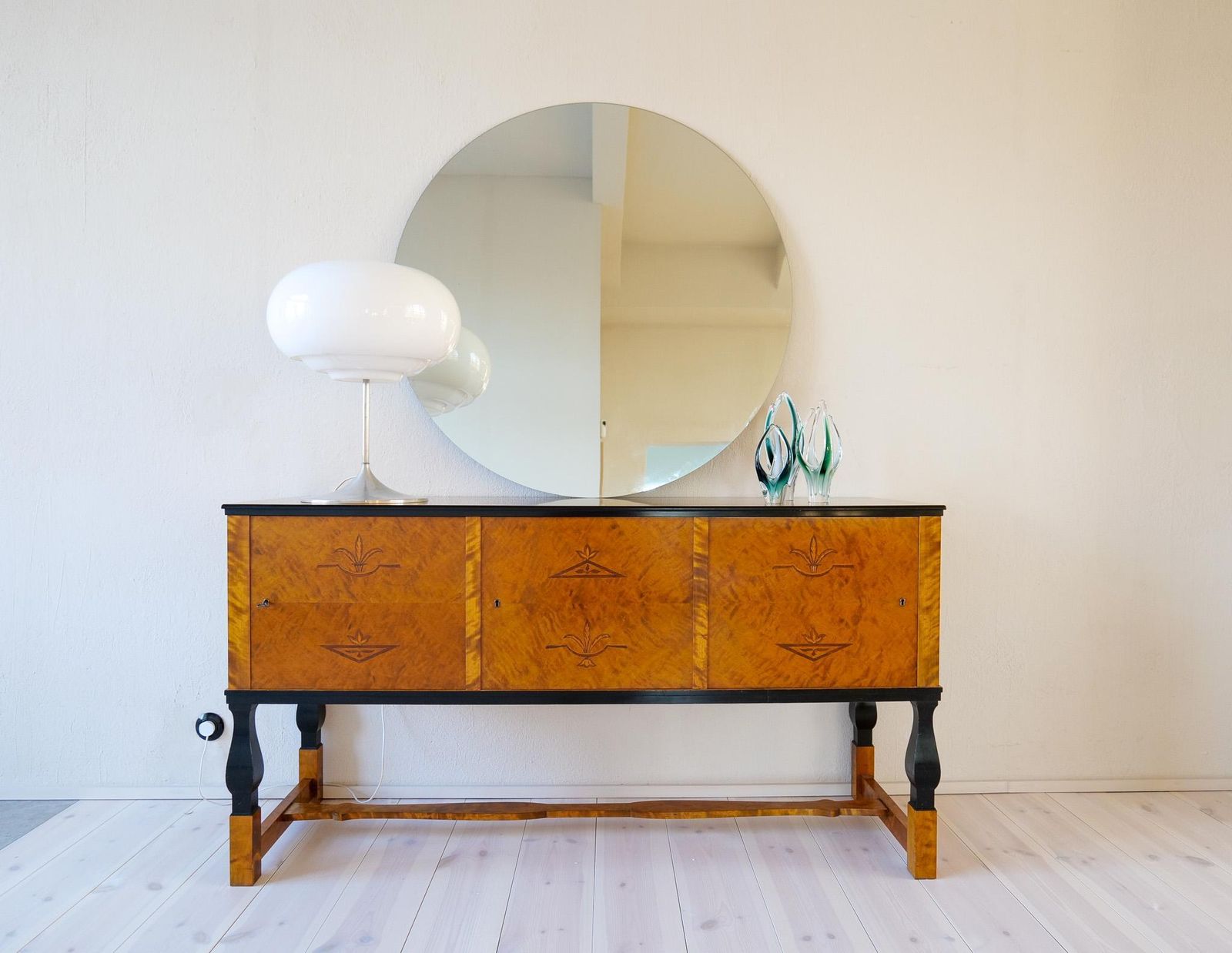 Midcentury Modern Set Of 3 Art Glass Pieces "Coquille" , Flygfors Sweden 1955 photo vintage