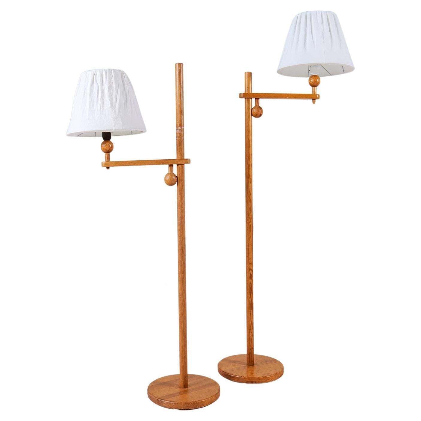 Scandinavian Modern Sculptural Floor Lamps In Pine, Yngve Ekström Sweden 1970s