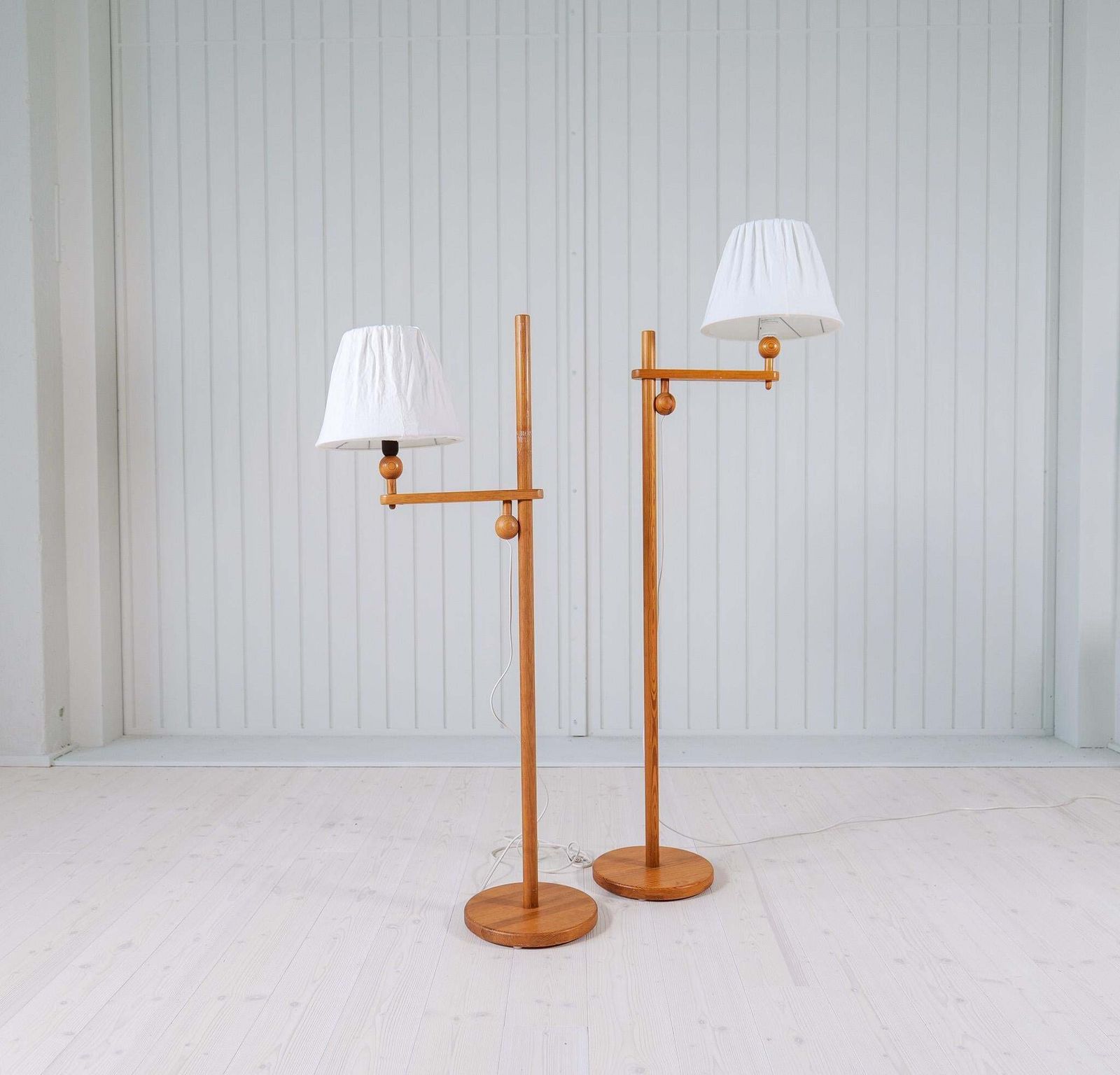 Scandinavian Modern Sculptural Floor Lamps In Pine, Yngve Ekström Sweden 1970s photo Lighting
