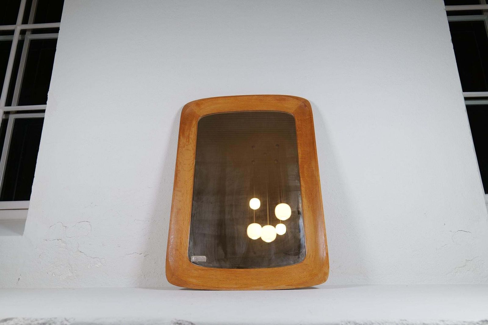 Midcentury Modern Sculptural Wall Mirror, Oak, Crystal Glass, Glas & Trä, 1960s photo Home Decor