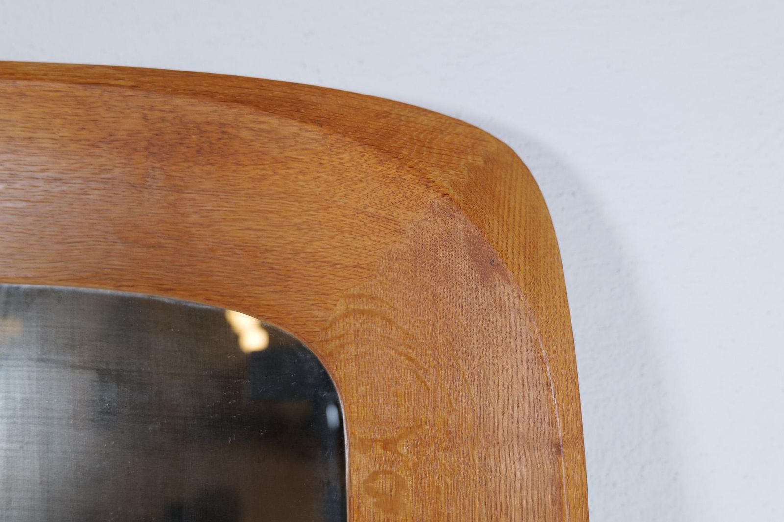 photo vintage Midcentury Modern Sculptural Wall Mirror, Oak, Crystal Glass, Glas & Trä, 1960s