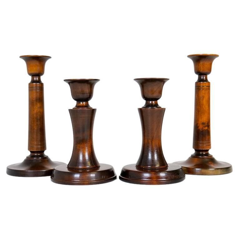 Midcentury Set Of 4 Candlesticks In Birch Carl Malmsten Sweden 1960s