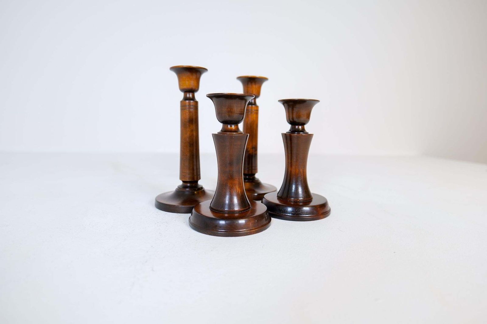 Midcentury Set Of 4 Candlesticks In Birch Carl Malmsten Sweden 1960s photo 1244.0
