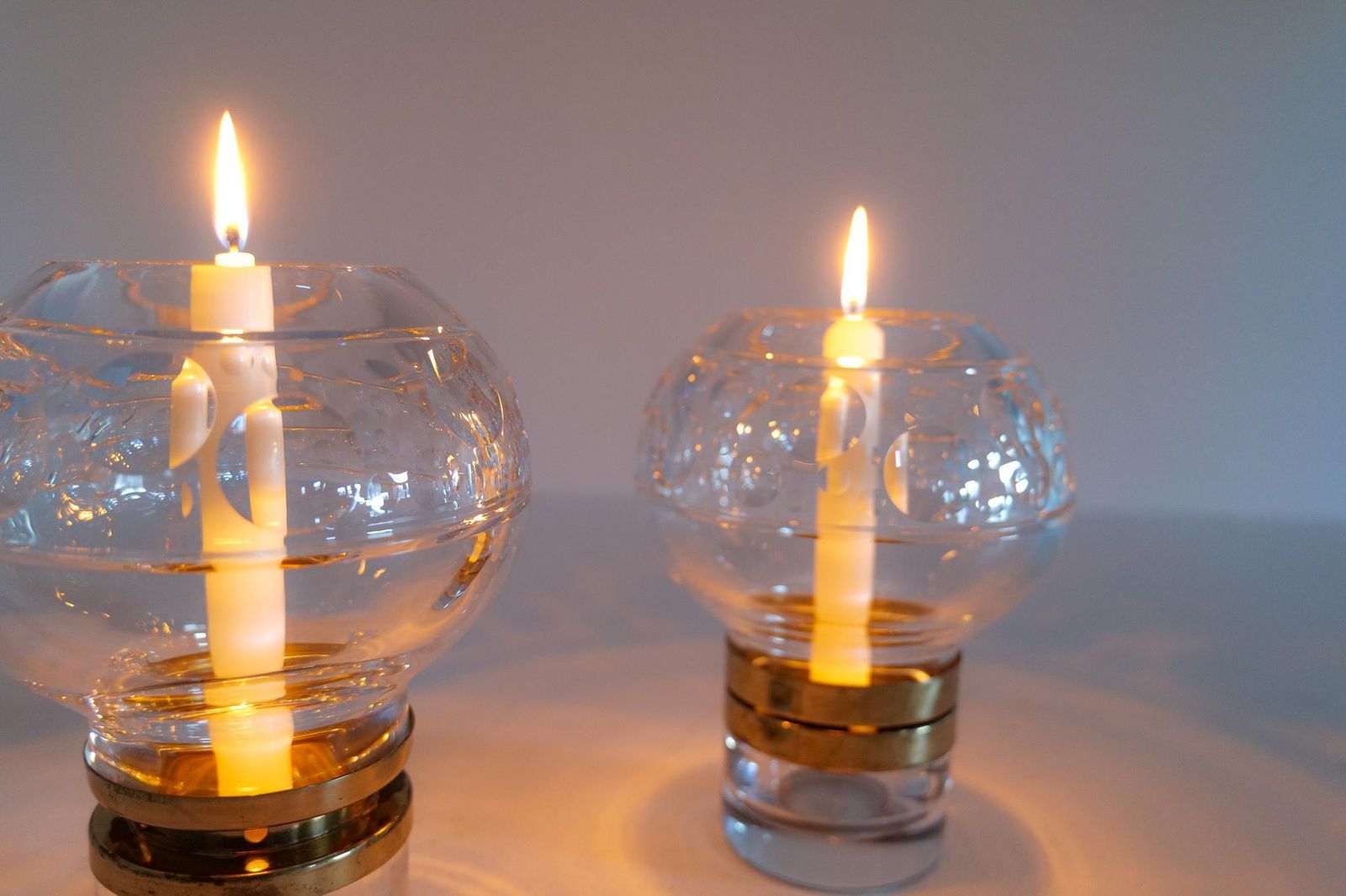 Home Decor Scandinavian Modern Pair Of Heavy Clear Crystal Candle Holders Orrefors Sweden photo
