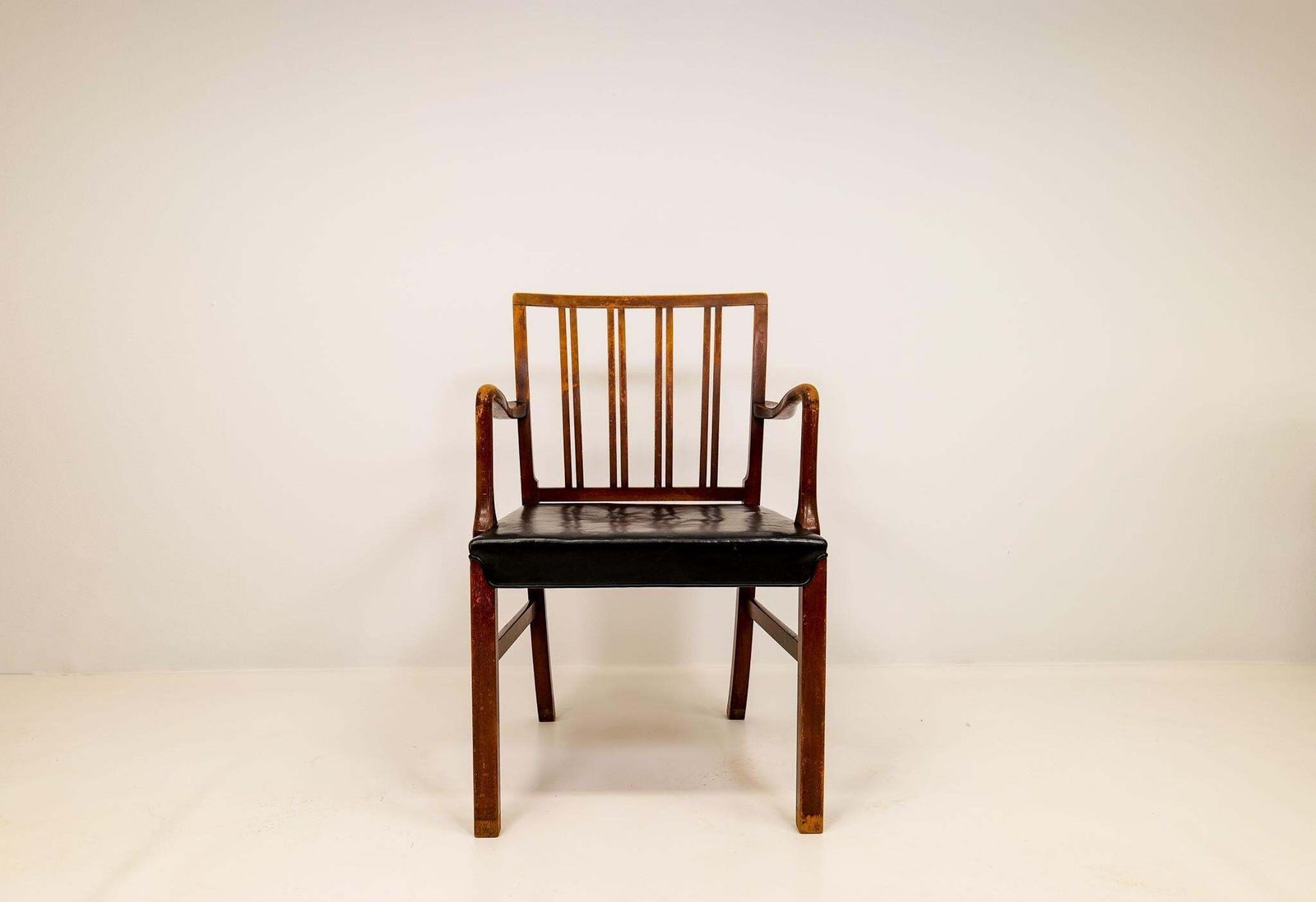 Midcentury Armchair Ole Wanscher For Fritz Hansen, Stained Beech And Leather photo 1715.0