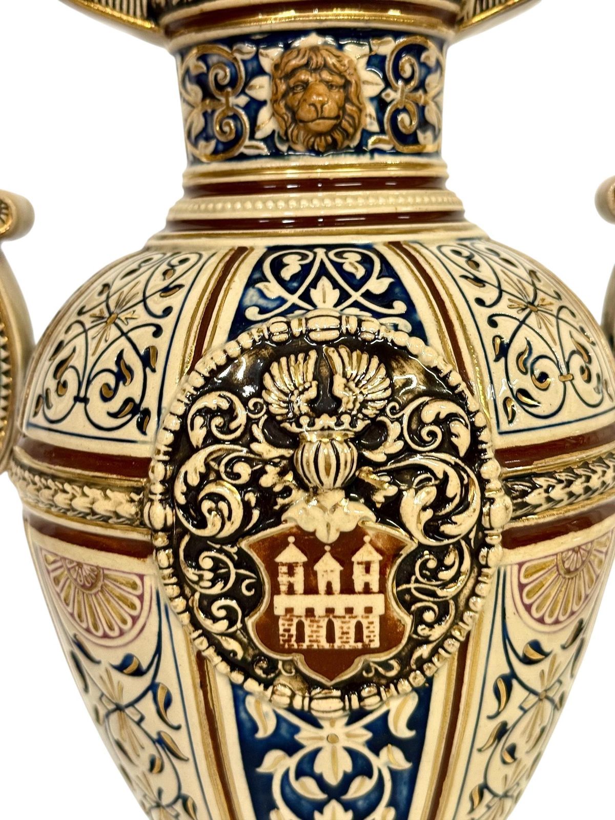 Pair Of 19th Century Renaissance Revival Faience Vases With Heraldic Crests photo buy