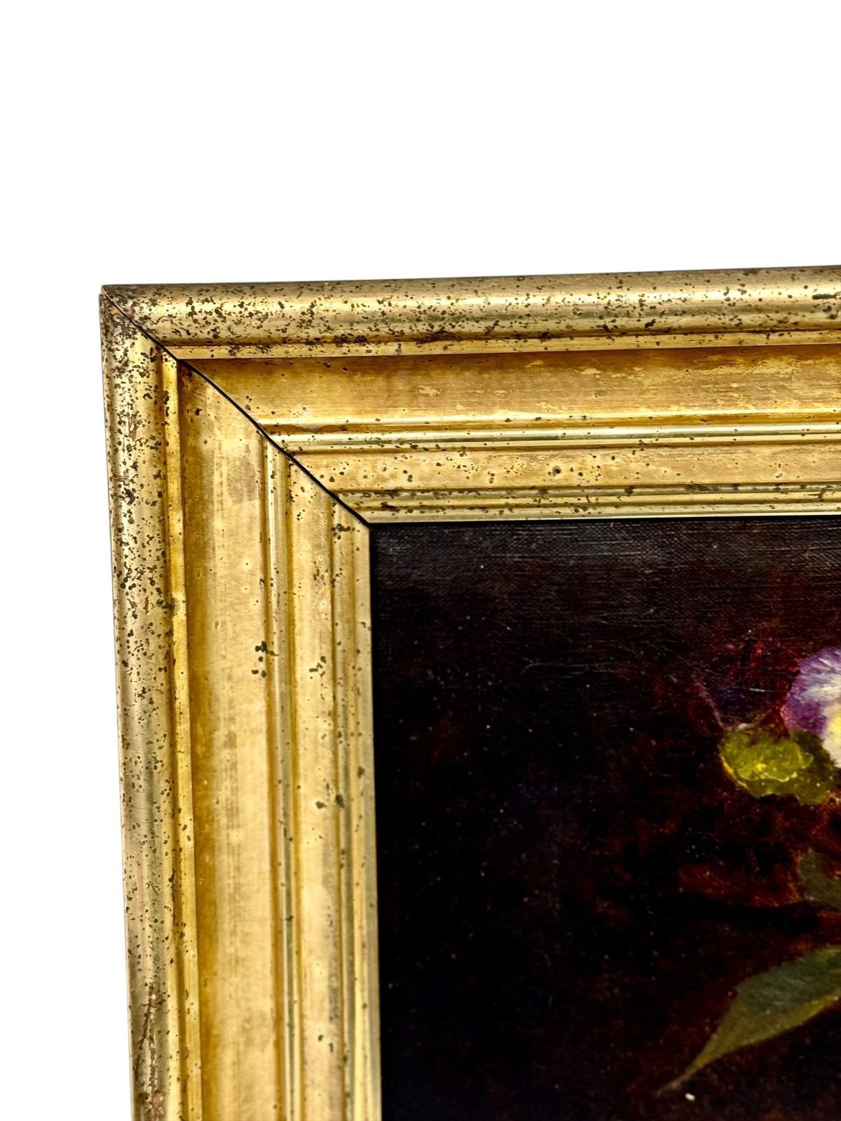 19th Century Oil Painting Of Pansies In Glass Vase With Giltwood Frame photo Art
