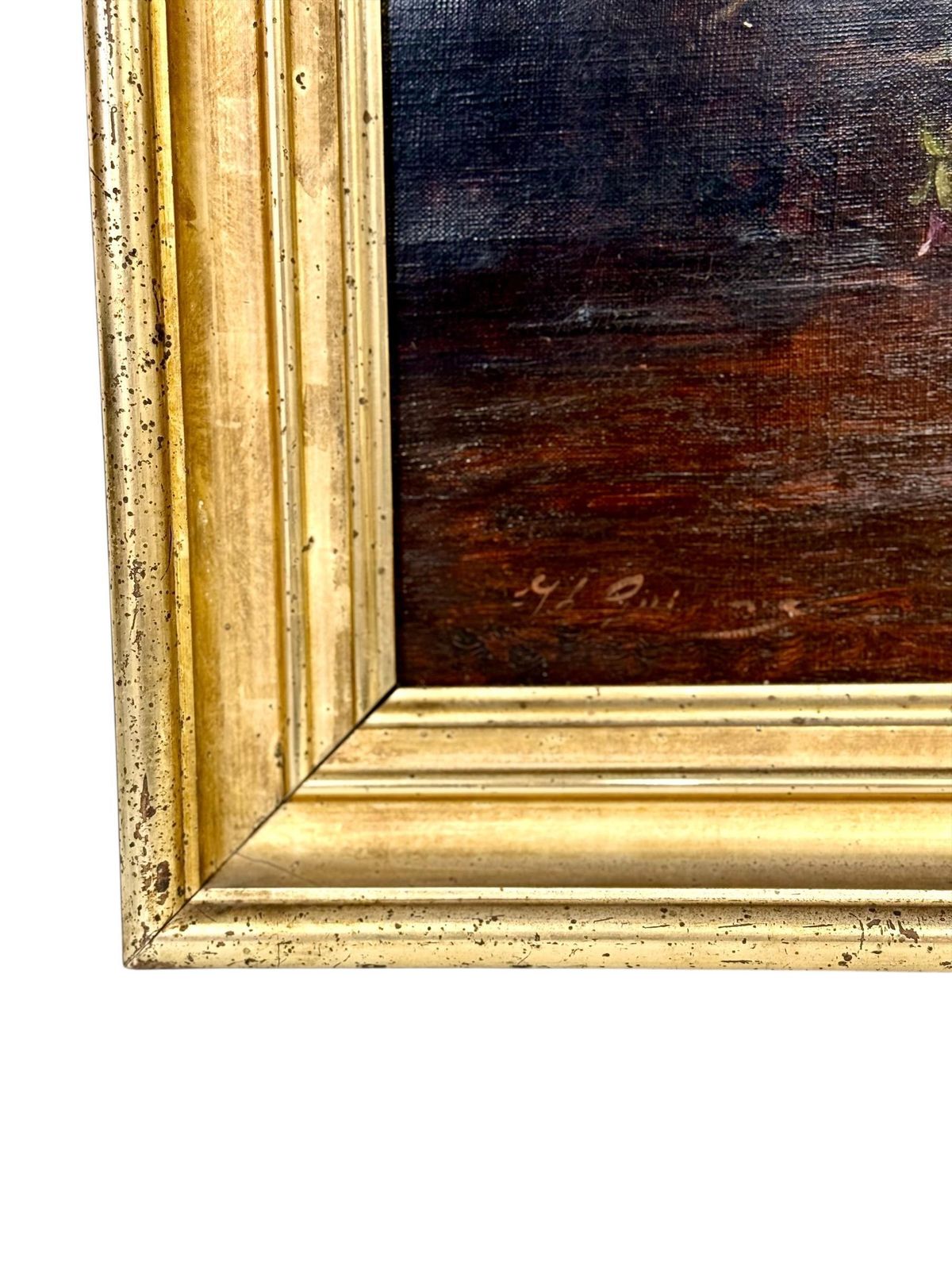 19th Century Oil Painting Of Pansies In Glass Vase With Giltwood Frame photo 1687.0
