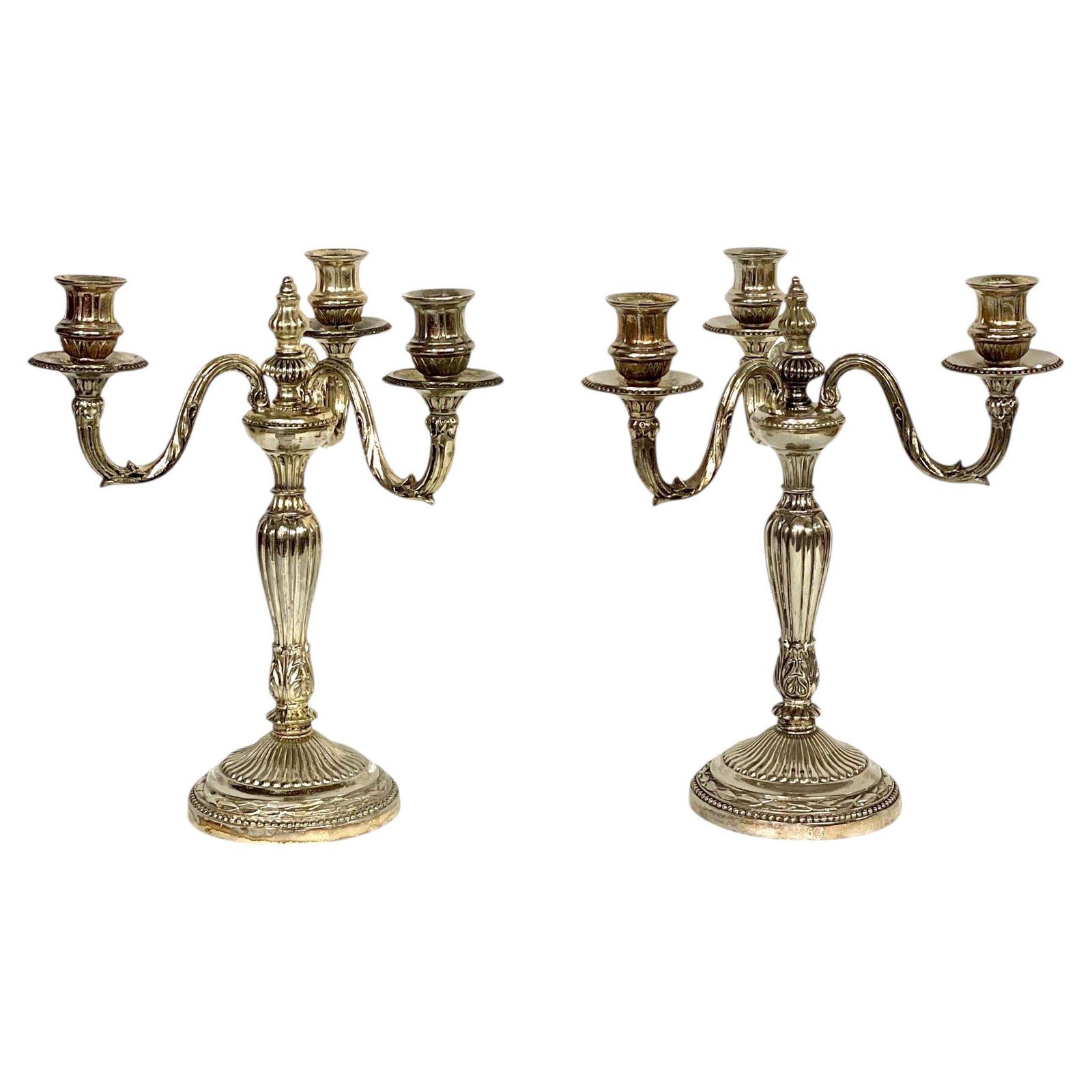 Pair Of Rare Large Bronze Silver Plated Candelabras, 19th Century