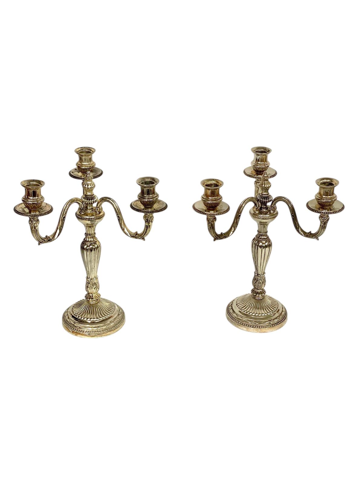 photo buy Pair Of Rare Large Bronze Silver Plated Candelabras, 19th Century