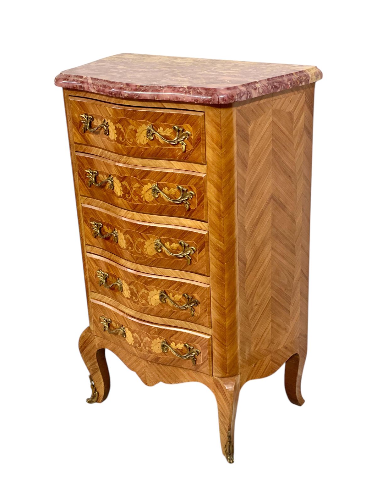 Louis XV Style Marquetry Chiffonnier With Pink Marble Top And Ormolu Mounts photo 1650.0
