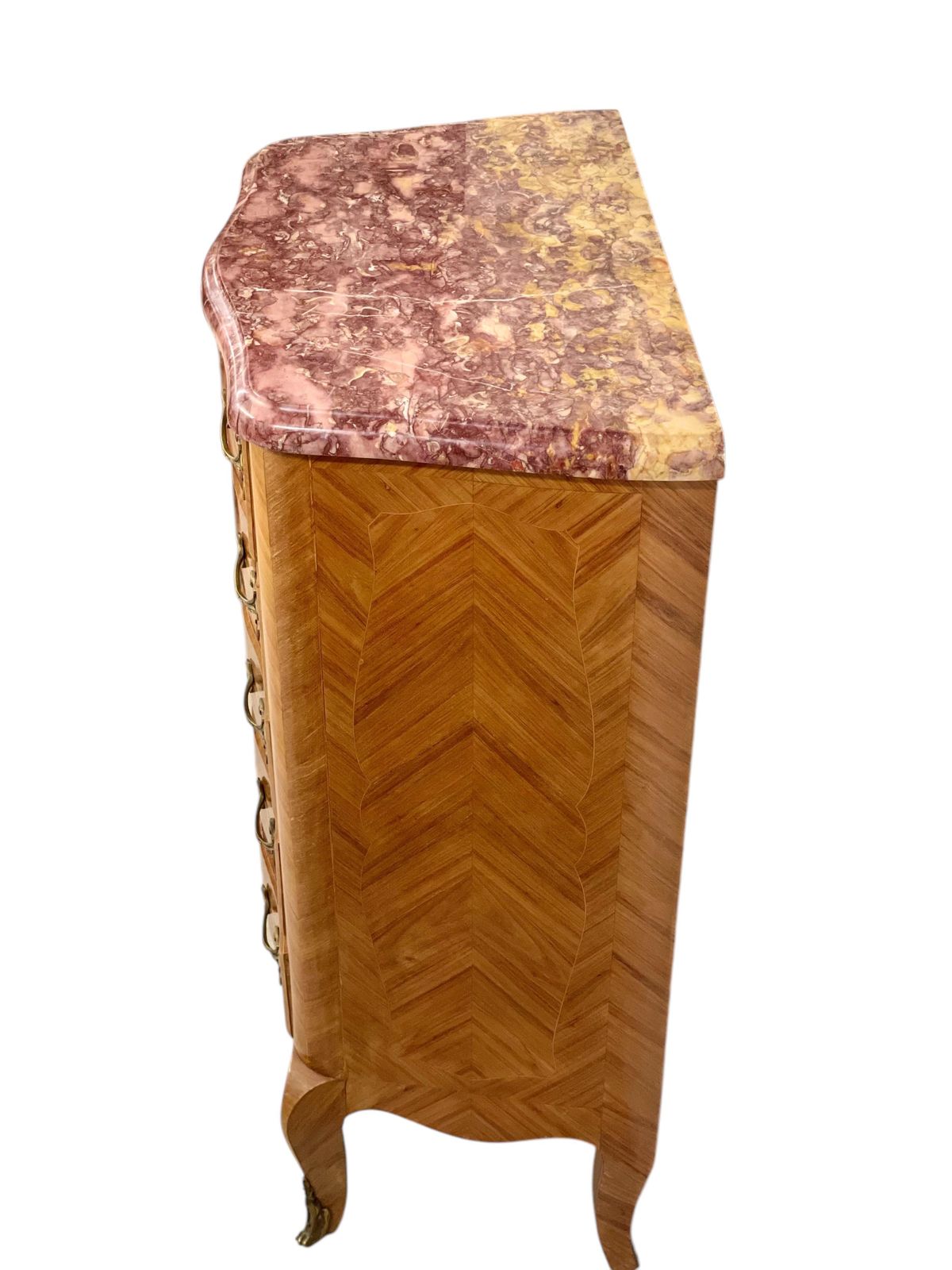 Louis XV Style Marquetry Chiffonnier With Pink Marble Top And Ormolu Mounts photo vinterior
