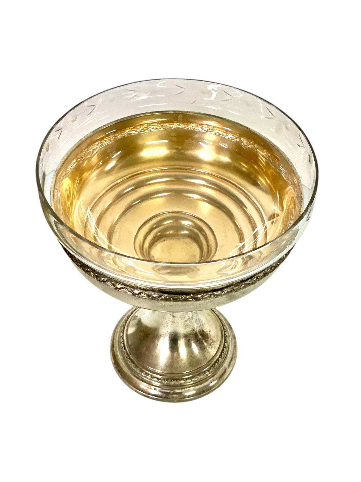 Silver Plated & Etched Crystal Footed Centerpiece Bowl, Circa 1880 photo for sale