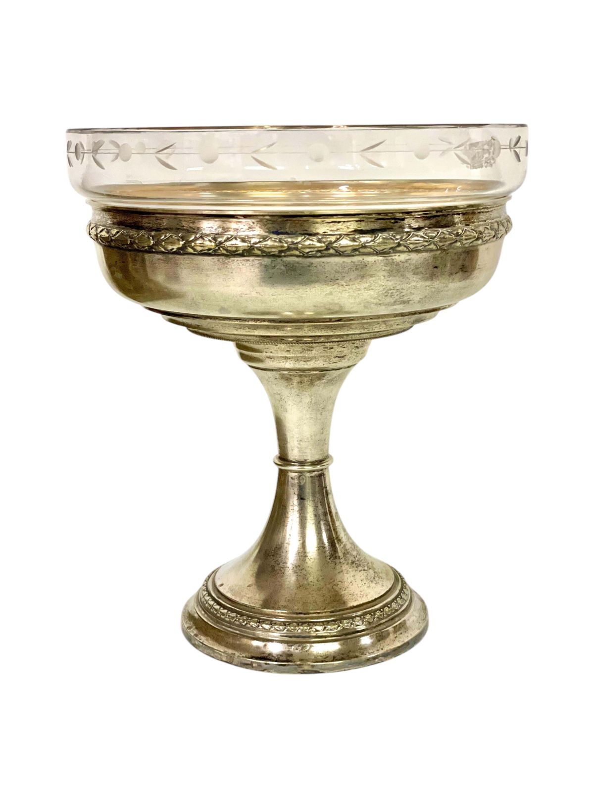 Silver Plated & Etched Crystal Footed Centerpiece Bowl, Circa 1880 photo Home Decor
