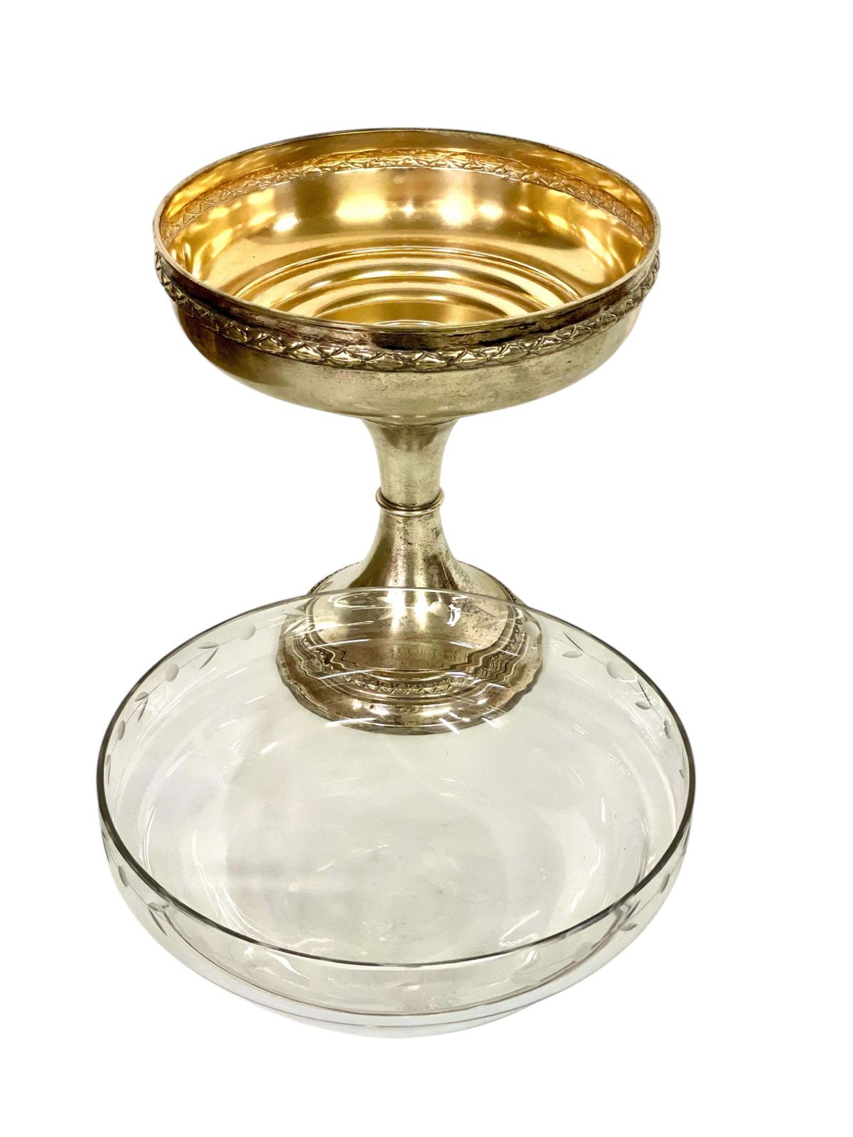 Silver Plated & Etched Crystal Footed Centerpiece Bowl, Circa 1880 photo 976.0