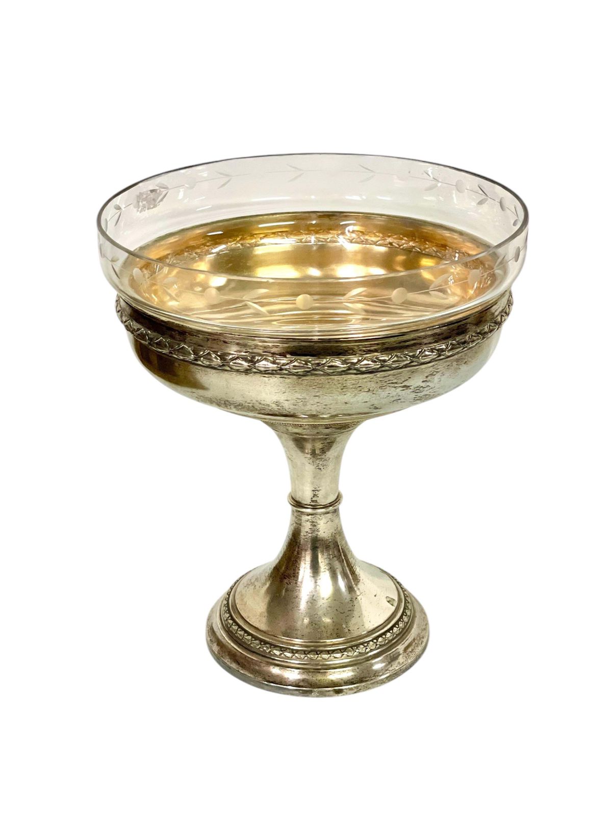 976.0 Silver Plated & Etched Crystal Footed Centerpiece Bowl, Circa 1880 photo