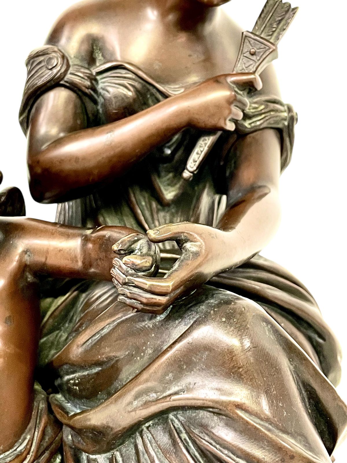 19th Century Bronze Sculpture, Signed Aizelin, Goddess With Cupid photo vintage