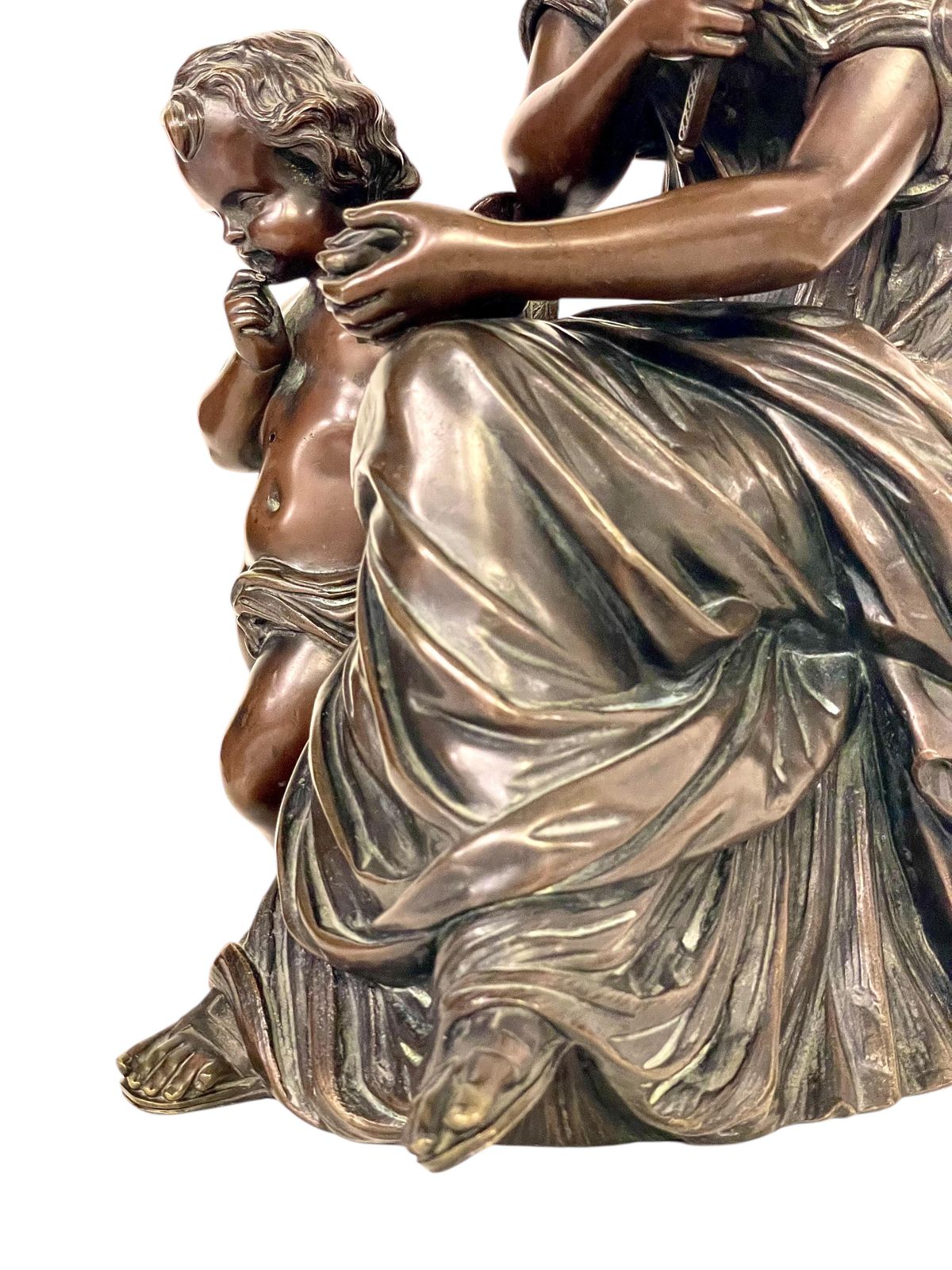 photo vinterior 19th Century Bronze Sculpture, Signed Aizelin, Goddess With Cupid