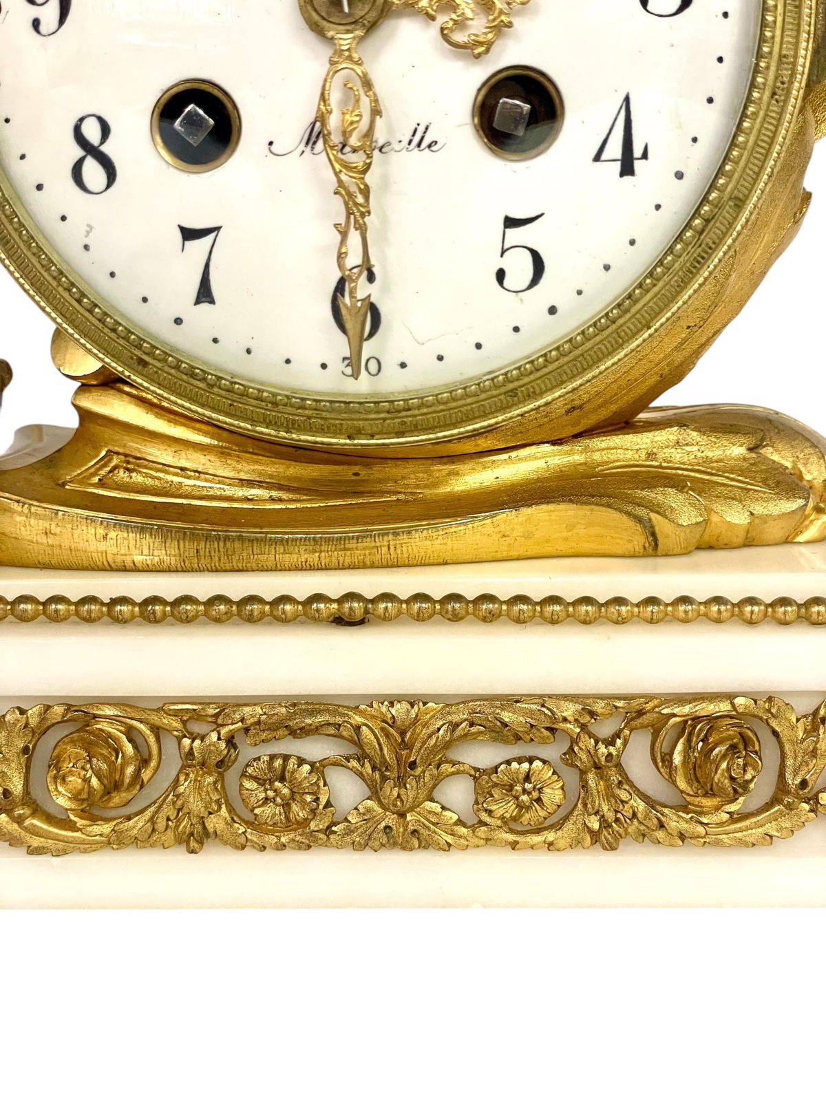photo for sale 19th Century Gilt Bronze And Marble Clock, Signed Oudin à Marseille