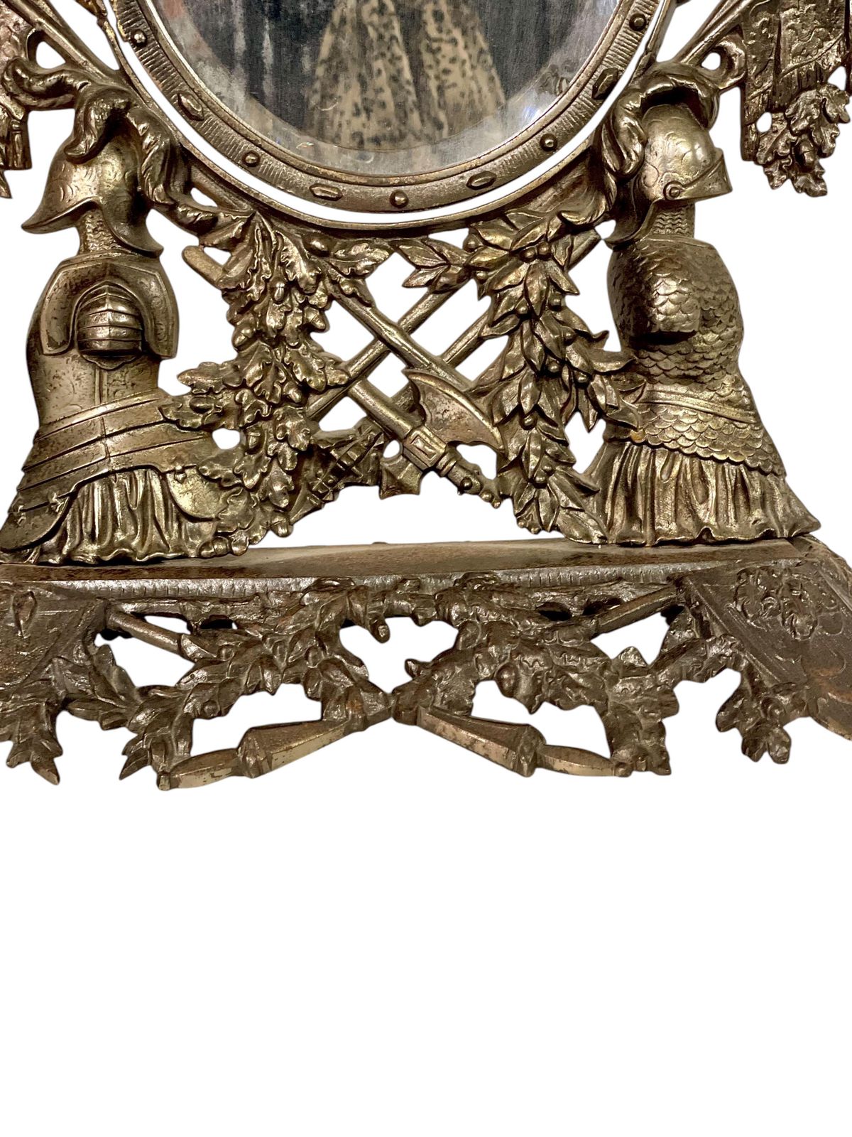 photo furniture 19th Century Cast And Gilt Iron Table Mirror With Heraldic And Knights Motifs