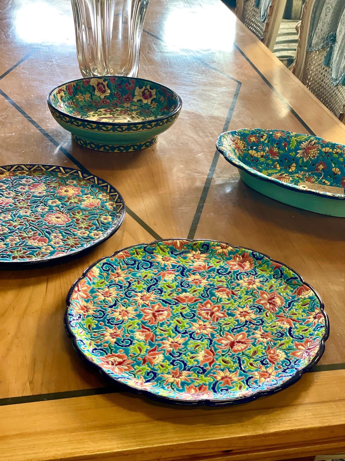 photo vinterior Longwy Enamel Round Faience Platter, France 20th Century