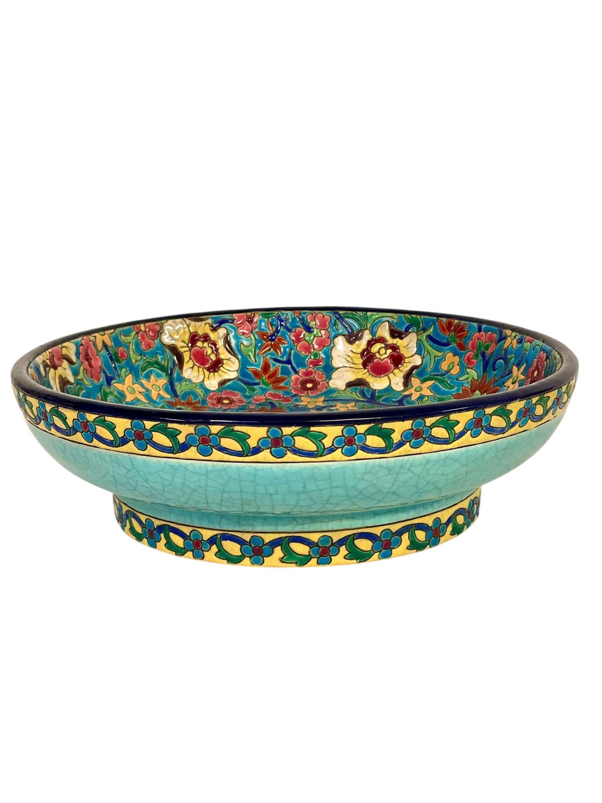 photo furniture 19th Century Longwy Large Enamel Bowl With Floral And Bird Motifs