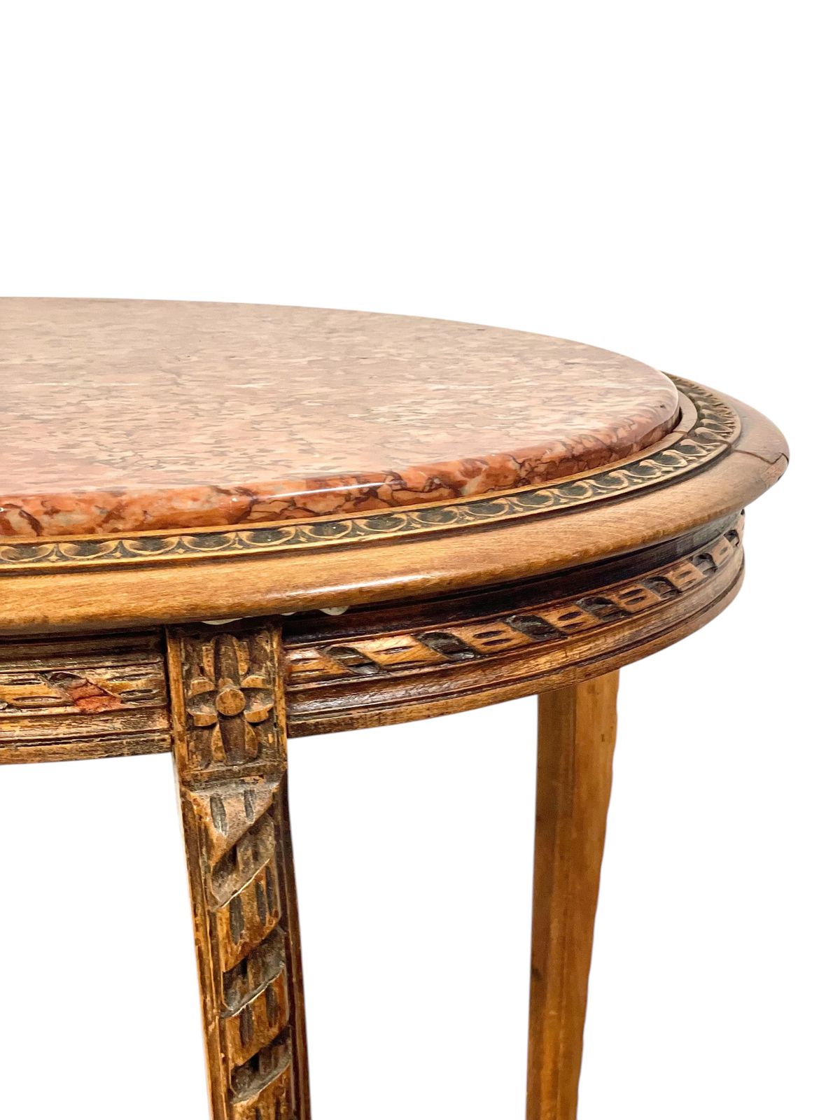 19th Century French Walnut Gueridon With Pink Marble Top And Caned Shelf photo 1457.0