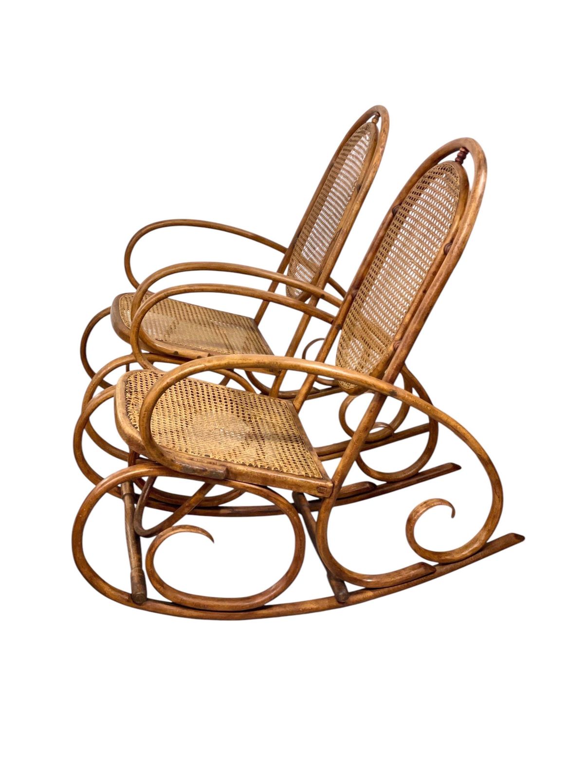 19th Century Rare Pair Of Beechwood And Cane Rocking Chairs photo furniture