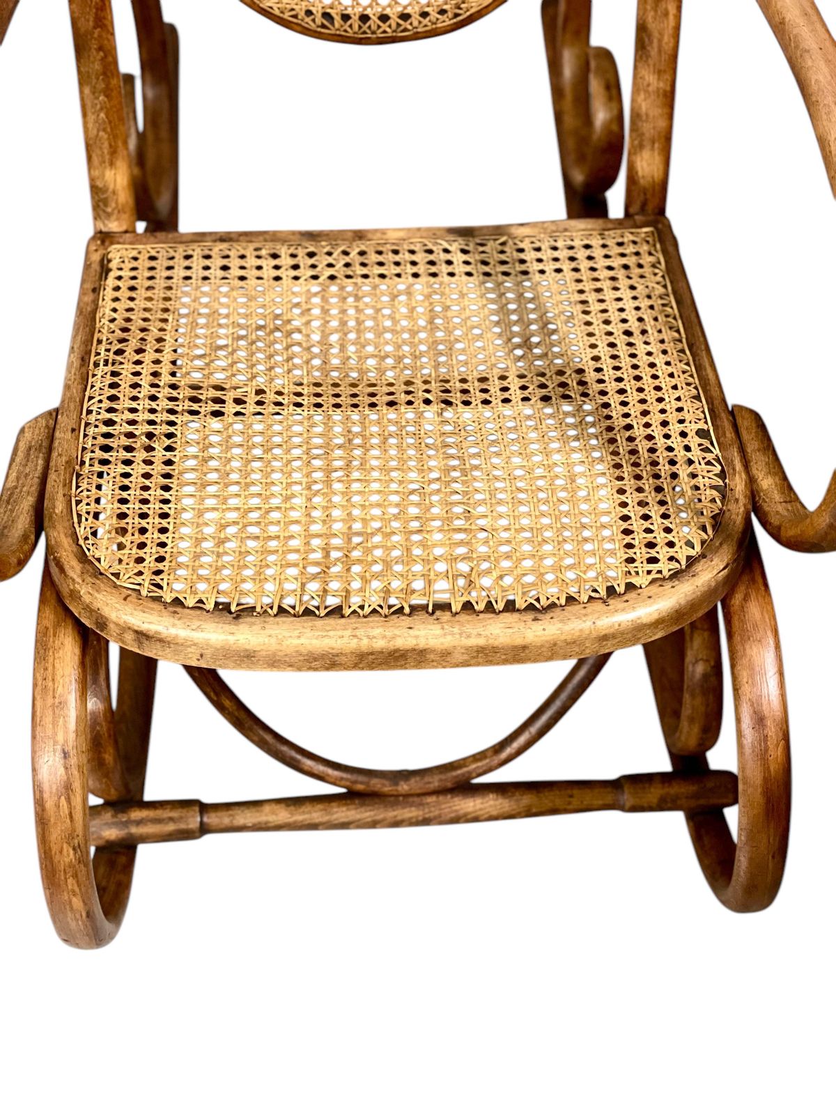 19th Century Rare Pair Of Beechwood And Cane Rocking Chairs photo for sale