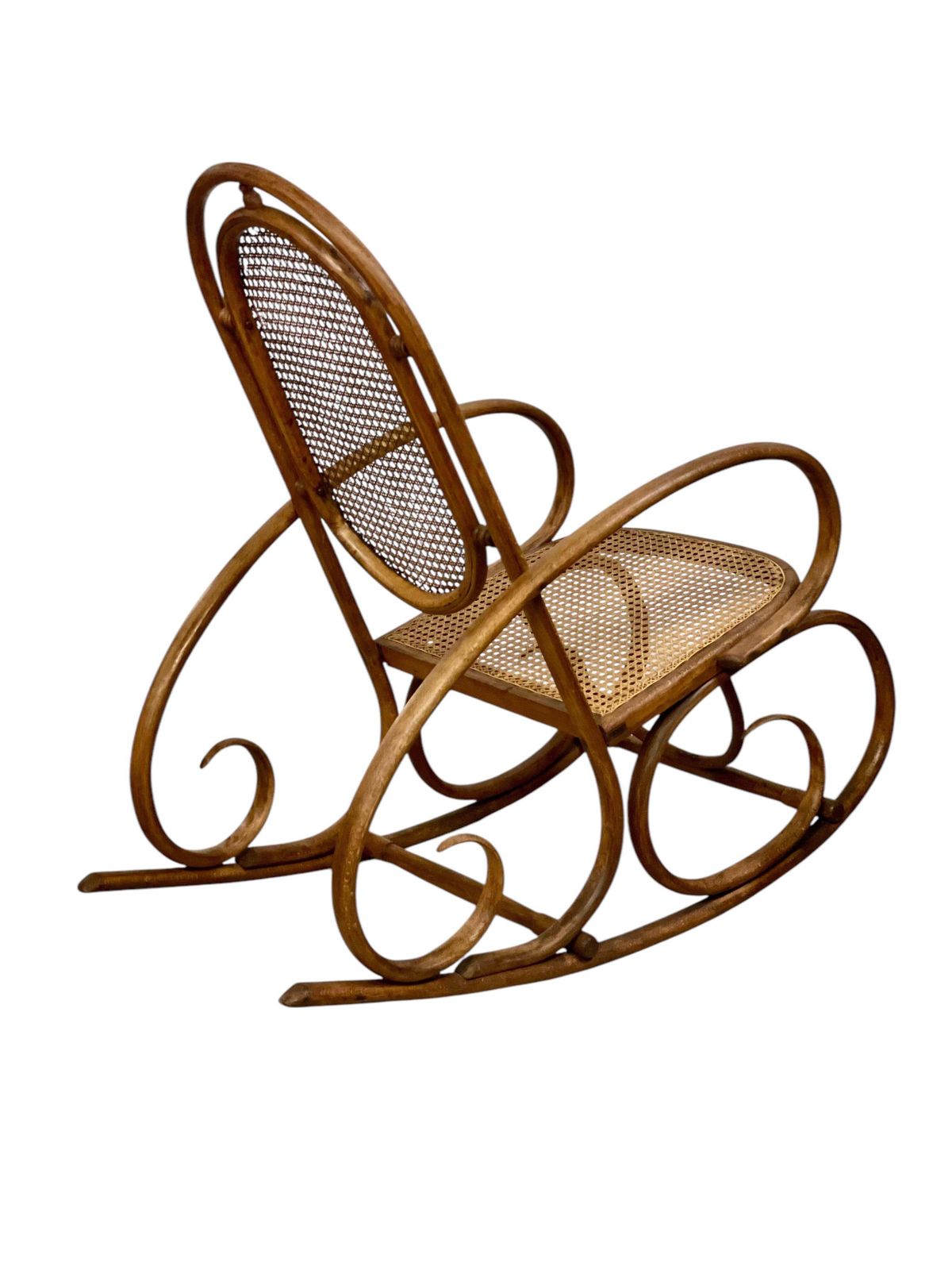 19th Century Rare Pair Of Beechwood And Cane Rocking Chairs photo vintage